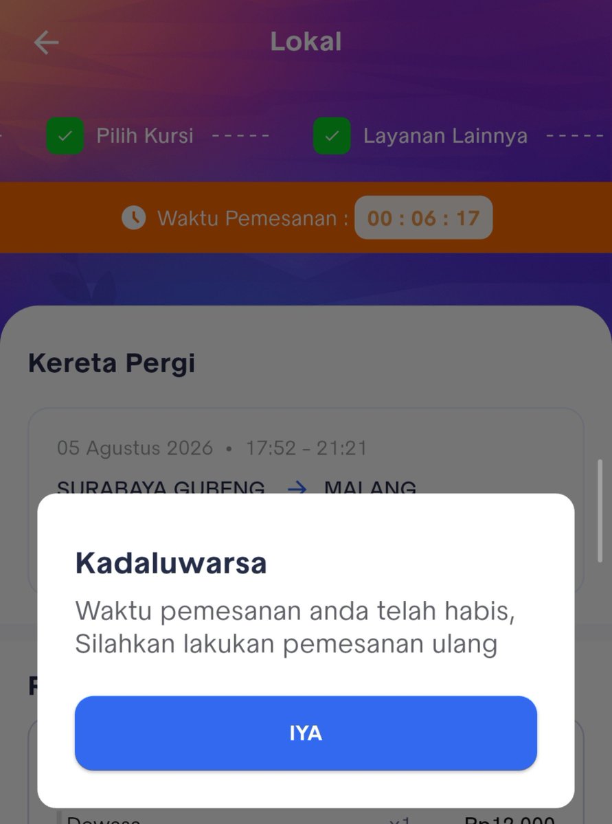 rikallld's tweet photo. @KAI121 @KAI121 saat saya coba lagi, kemudian saya masuk ke pembayaran, waktu pemesanan tiba-tiba habis padahal di situ jelas tertera masih 6 menit.

Ini sangat menyulitkan karena sudah 3x saya terpaksa membatalkan tiket karena pembayaran yang tidak dapat dilihat. https://t.co/TsKDrjVUZM