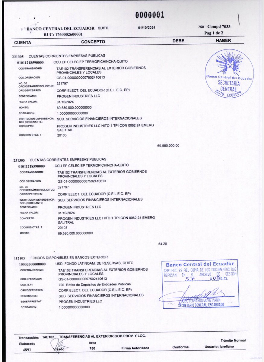ElBalance_EC's tweet photo. EL MENSAJE DE MANNING QUE COMPROMETE A LUQUE

De acuerdo con los giros al exterior que reposan en los registros del Banco Central, el primer desembolso hecho a PROGEN, el 01 de octubre de 2024, por $69,5 millones, correspondiente al 70% del valor del contrato del Salitral con PROGEN, tras la presentación de la lista de embarque y el informe de inspección de los generadores, ocurrió 6 días después de que John Manning, CEO de la empresa estadounidense, contactara a @RobertoLuqueN, el 25 de septiembre de 2024, para solicitarle su ayuda con el objetivo de eludir controles de @CELECEPOficial y presionar para los pagos.

Esos 29 generadores, acorde a los resultados de la tasación y avalúo comercial, se encuentran en condiciones “no operativas”. 

Si fueran nuevos y estuvieran en condiciones de operar, según los resultados de ese peritaje, los equipos costarían $32,8 millones, monto que contrasta significativamente con el valor real que el Estado debió pagar por esa chatarra y que corresponde a $3,7 millones.

En la investigación de Álvaro Espinosa, (@alvatin18), se detalla el alcance de la participación de Luque en la gestión previa de los fallidos proyectos termoeléctricos de Quevedo y Salitral.

#SomosElBalance
#PeriodismoIndependiente