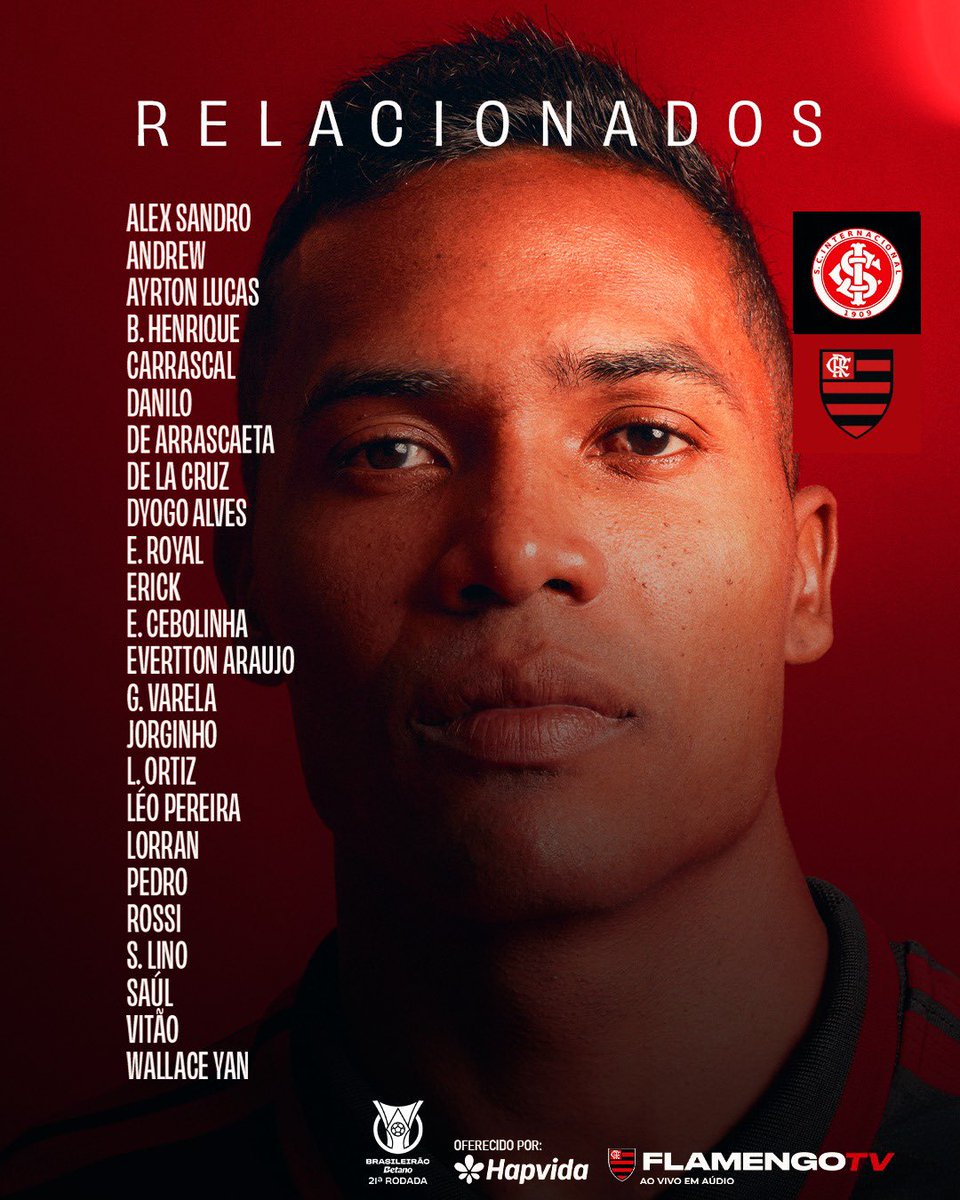 Flamengo's tweet photo. Confira os #relacionados do Mengão para a partida diante do Internacional!

#INTxFLA https://t.co/dtYjvD6sa6