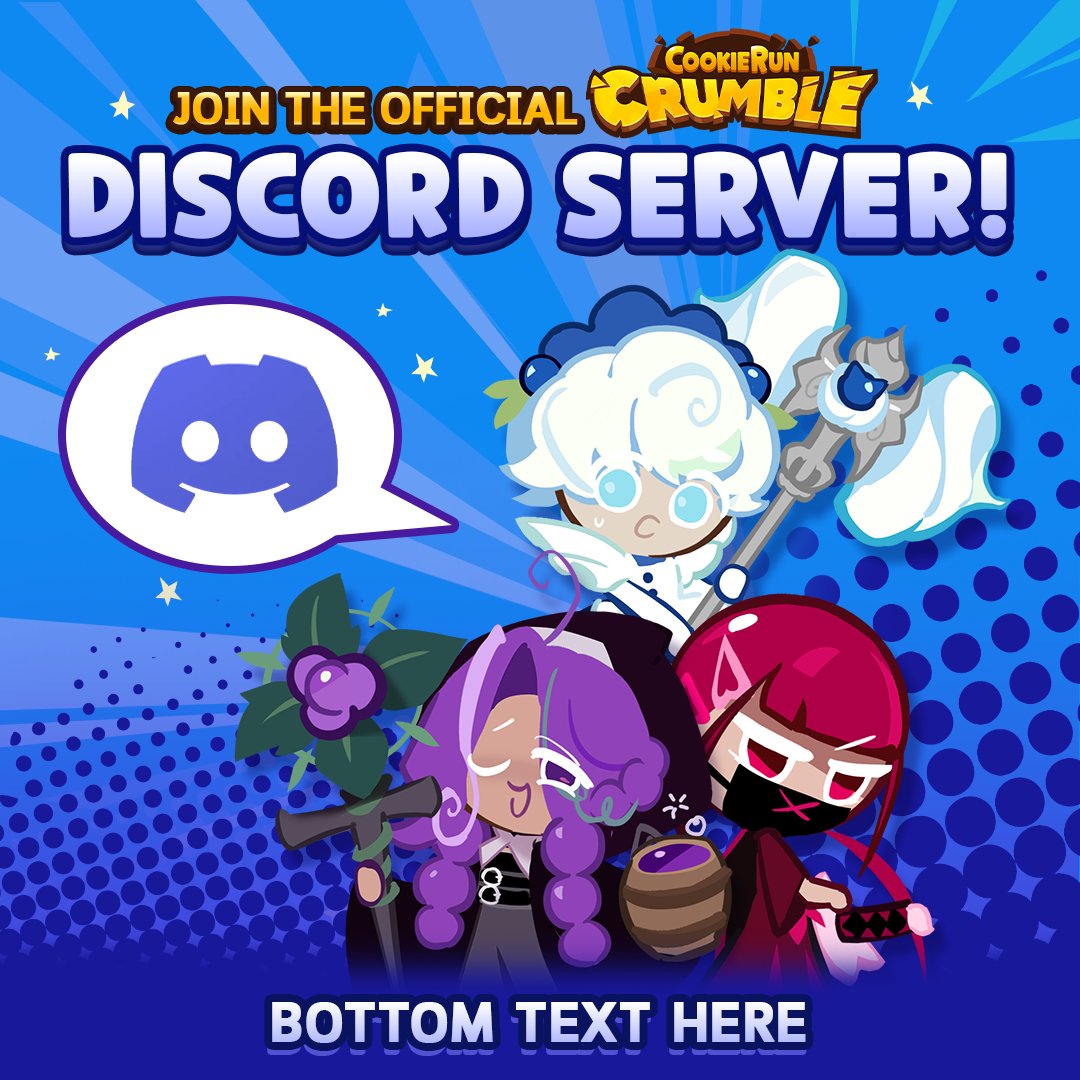 CRCrumbleEN's tweet photo. Are you ready to CRUMBLE!? The official CookieRun: Crumble Discord server is now open! 😎

https://t.co/Snhd1D8VGm

#CookieRun #CookieRunCrumble https://t.co/YKGN9MKEwv