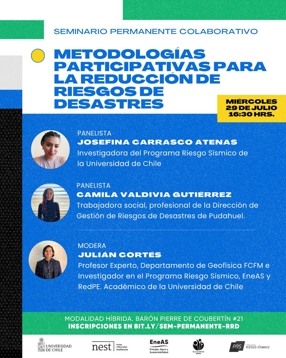 PRSismico's tweet photo. Pequeño cambio en el programa ☝️, pero la actividad de mañana sigue en pie 😌

Nos acompañará en el panel Camila Valdivia, de la Dirección de GRD del Municipio de Pudahuel.

Inscripciones hasta hoy en 👉 https://t.co/Xtkn18dqfW https://t.co/30xdm5kg6y