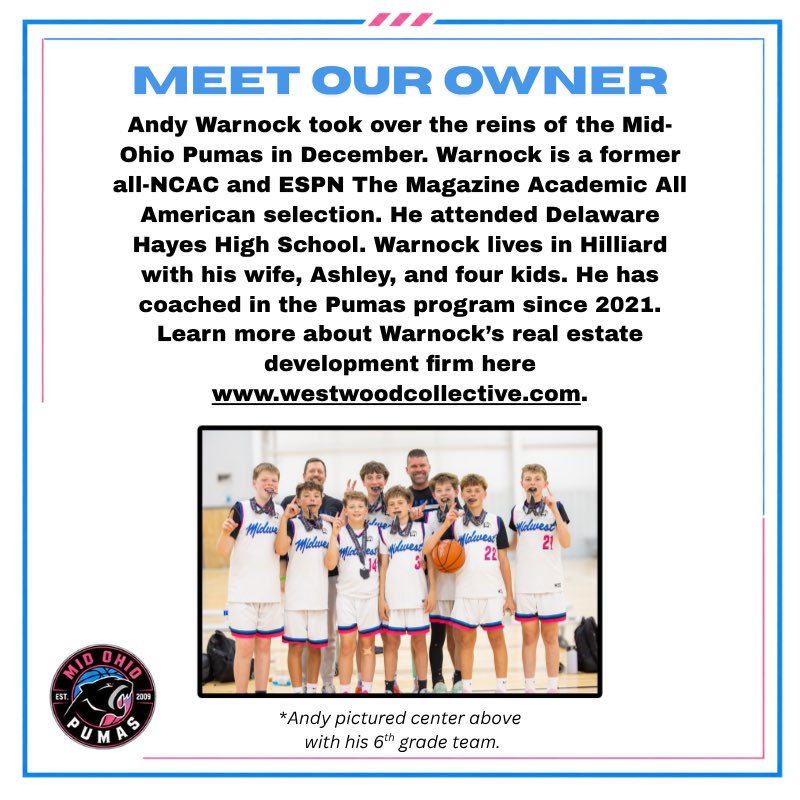 midohiopumas's tweet photo. Meet the owner behind the vision. 💙

We’re excited to have Andy Warnock leading the next chapter of the Mid-Ohio Pumas. His passion for basketball, leadership, and commitment to developing young athletes continues to move our program forward.

#PumaNation @andyTwarnock https://t.co/3Iy9dUmMxL