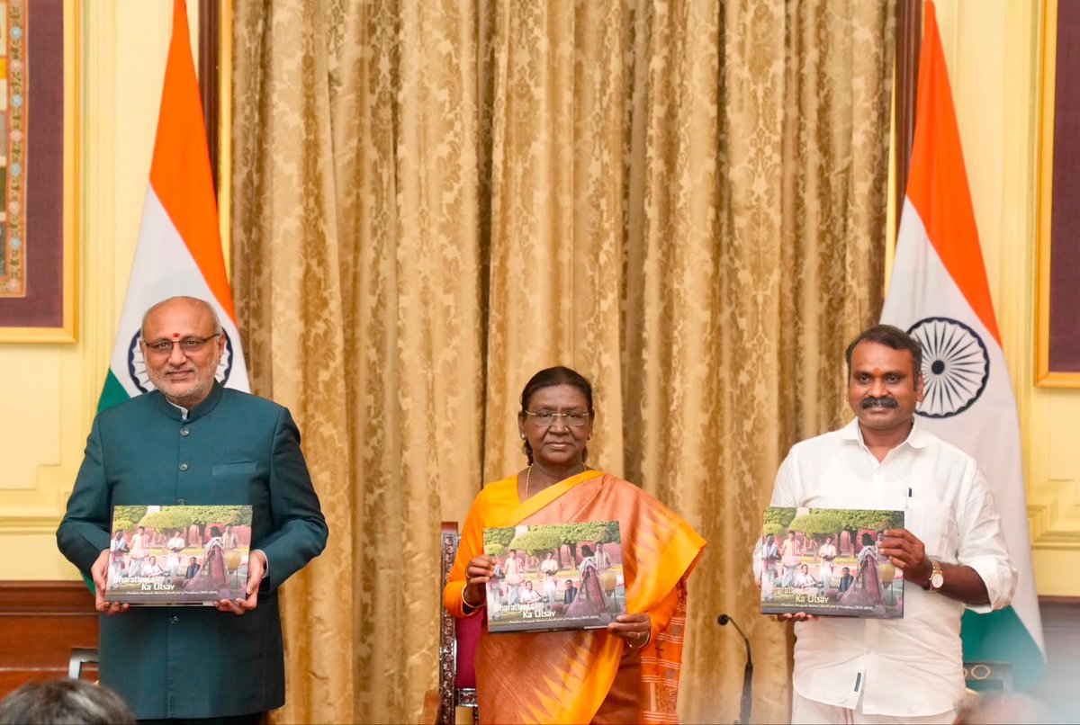 DrLMurugan's tweet photo. Attended the release of five commemorative books marking four years of the Presidency of Hon’ble President Smt. Droupadi Murmu Ji at Rashtrapati Bhavan. The books were released by Hon’ble Vice President Shri C. P. Radhakrishnan Ji.

The publications reflect the values of service, resilience, constitutional commitment, and inclusive leadership exemplified by Hon’ble President Smt. Droupadi Murmu Ji. They stand as a lasting tribute to her inspiring journey and will continue to motivate generations to come.

@rashtrapatibhvn @CPR_VP