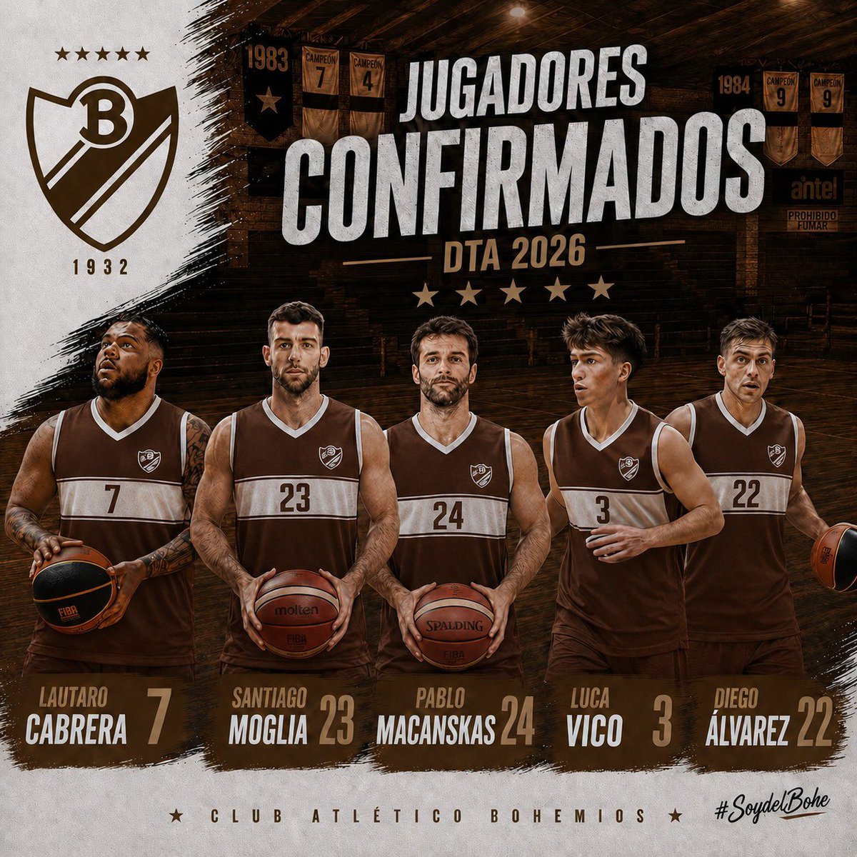 SoydelBohe's tweet photo. #DTA2026
Jugadores Confirmados:
- LAUTARO CABRERA
- SANTIAGO MOGLIA
- PABLO MACANSKAS
- LUCA VICO
- DIEGO ALVAREZ
#VuelveElPentaCampeón⭐⭐⭐⭐⭐
#daleMARRON 

@CluBohemios 
@DTAFubb https://t.co/ER1T7hiFaJ