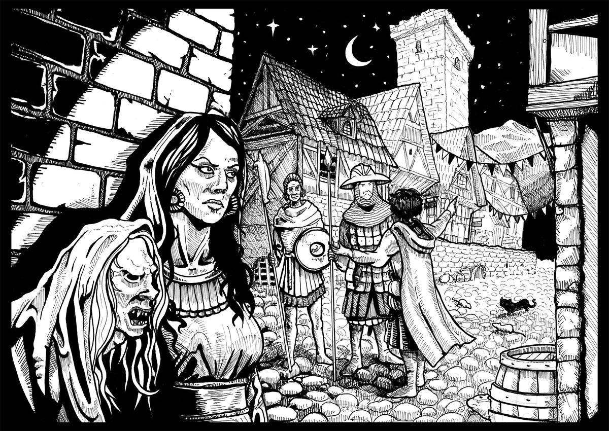 outstarwalker's tweet photo. One of my traditional inked artworks for Vampire: The Masquerade - Bound by Blood, available now on D&amp;D Beyond. 🖤 https://t.co/yz7pW6zoKP