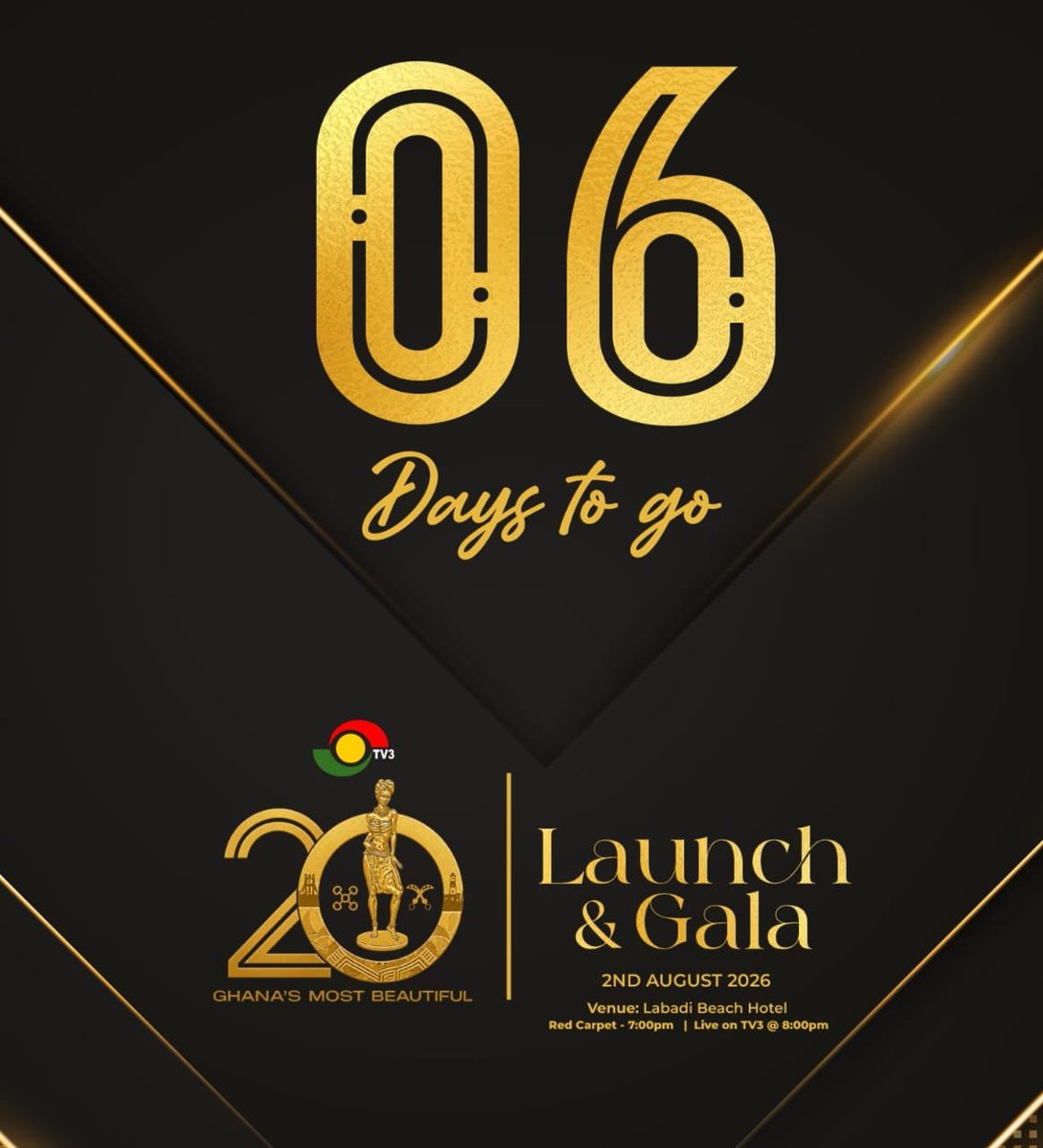 tv3_ghana's tweet photo. The countdown is onβ³
Just 6 days to go until the Ghana's Most Beautiful Gala and Launch on 2nd August.
Get ready for an unforgettable celebration of beauty, culture, and elegance. π
#TV3GH #GMB2026 #GMBAt20 https://t.co/80vbjPg4E0