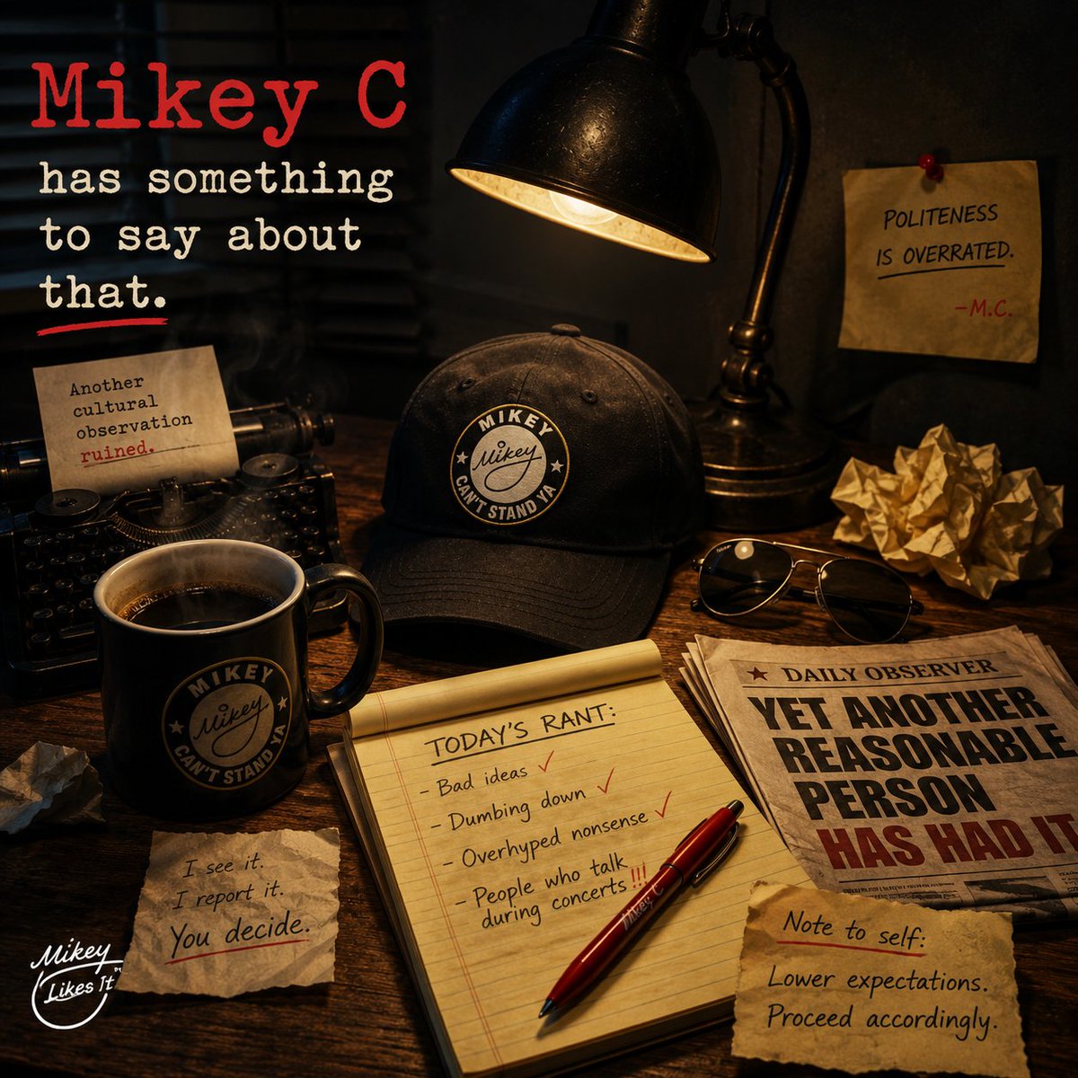 theultimatelike's tweet photo. The “Wrong” Side of Mikey https://t.co/mQ2QNm5KHk 

Observant readers may already have noticed Mikey C’s influence bleeding into Mikey’s thoughts and words. The Reaction Videos and Cliché Watch posts, part of the “There Were Signs” series, both contain unmistakable  traces of him. In fact, the entire “Warning” recently added to the  former was an unrestrained Mikey C outburst. At first Mikey was  reluctant to add this fairly strong critique of the unusual medium and  its proponents, even though he did find it amusing, but upon hearing  Mikey C grumbling erratically and finally making out what was being  said, Mikey decided to concede to his demands in order to avoid the  embarrassing indignity of a self-inflicted atomic wedgie.