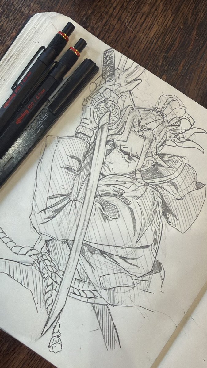 NikDraperIvey's tweet photo. I’m glad I started taking Iaido, because that improved my understanding of drawing characters with swords so much. There’s more weight and confidence in my lines when it comes to the stances. Also big thank you for my big brother/ mentor figure @TheChaseConley for the pencils as gifts. I will cherish and use them to full capacity.