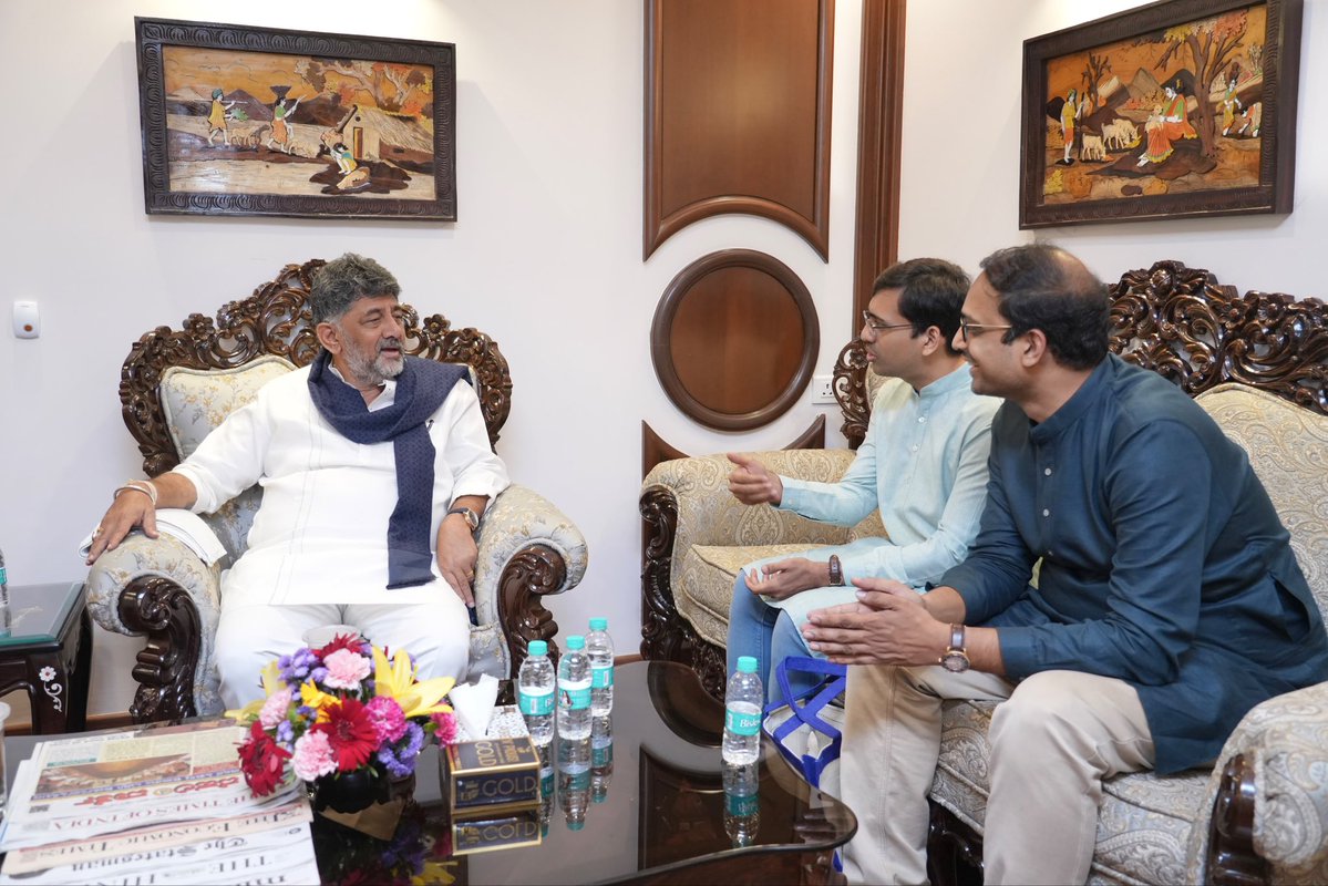 CMofKarnataka's tweet photo. Skyroot Aerospace founders Shri Pawan Chandana and Shri Naga Bharath Daka called on Hon'ble Chief Minister Shri D.K. Shivakumar in New Delhi today.

He congratulated them on the successful launch of Vikram-1, India's first privately developed orbital launch vehicle, and wished the entire @SkyrootA team continued success in advancing India's space ambitions through innovation and excellence.