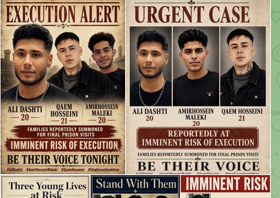 Shivagdnp's tweet photo. KEEP THEIR NAMES VISIBLE: Final-visit summons have placed Qaem Hosseini, Amirhossein Maleki and Ali Dashti at immediate risk. No disputed proceeding should end at the gallows. @FoxNews @CENTCOM Act tonight, not after three obituaries. #StopExecutionsInIran https://t.co/JT5JXoOdBq