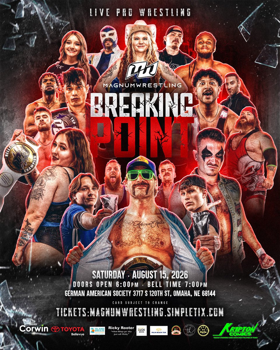 MAGNUMWRESTLING's tweet photo. Don’t miss your chance to catch Magnum LIVE as we return to the German American Society for Magnum Wrestling presents: Breaking Point! 

Get your tickets to secure your seat for BREAKING POINT on August 15th! 

You don’t wanna miss a second of this!

https://t.co/5nBayNYM3H https://t.co/lTprQ2S3ur