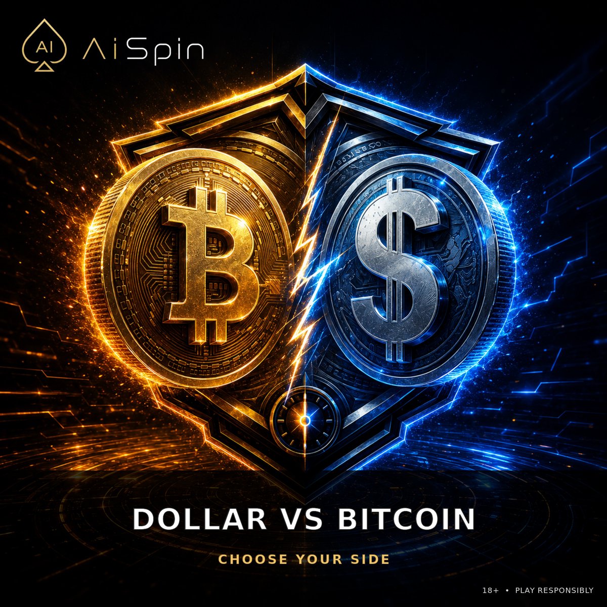 AISPIN_CEO's tweet photo. ⚔️ DOLLAR VS BITCOIN — CHOOSE YOUR SIDE
Bitcoin or Dollar? One decision. One flip. Instant tension.
Dollar VS Bitcoin has quickly become one of the AiSpin community’s favorite games — and a go-to choice for streamers. The idea is simple: choose your side, place your bet, and watch the showdown unfold.
No complicated mechanics. Just a fast, visually charged battle between crypto and fiat.
🟠 Team Bitcoin?
🔵 Team Dollar?
Choose your side and find out where luck takes you.
▶️ Play Dollar VS Bitcoin on AiSpin:
https://t.co/nORg2pajQx
18+ Play responsibly. Results are based on chance