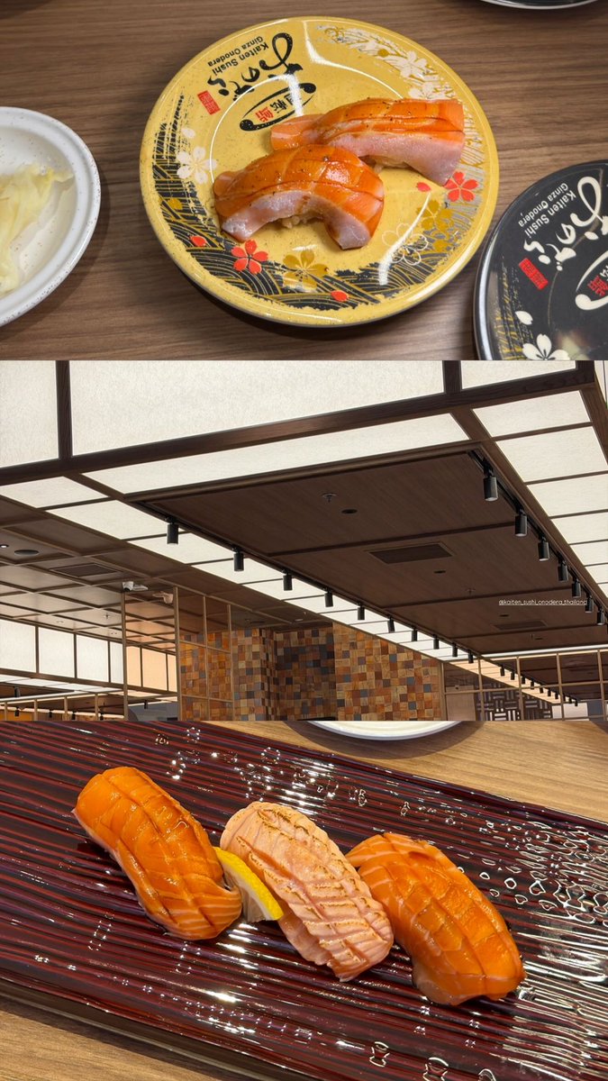 fl1fa's tweet photo. 🍣🍱 ชั้นจะรีวิวไงดี ไม่รู้จะรีวิวยังไง วันนี้ไปลอง Kaiten sushi สาขาไทยที่ CW เปิดวันแรกมา 

คิวออนไลน์น่าจะยาวไปถึงไหนแล้วไม่รู้ลองเช็กดู ส่วนวอคอินน่าจะไวกว่า ชีเคลมว่าเกรดโอมากาเสะ แต่ชั้นว่าไปลองเอาประสบการณ์ได้อยู่

วันนี้ไปวันแรกของหมดหลายรายการ ไลน์เมนูที่ไม่แพงอ่ะมีน้อย 40-45 บาท แซลมอนถูกสุดมั้งวันนี้ที่เหลืออยู่ ส่วนอย่างอื่นก็ตามเรทราคา ซุปปลา Onodera อร่อย 60 บาท *บิลยังไม่รวม service vat