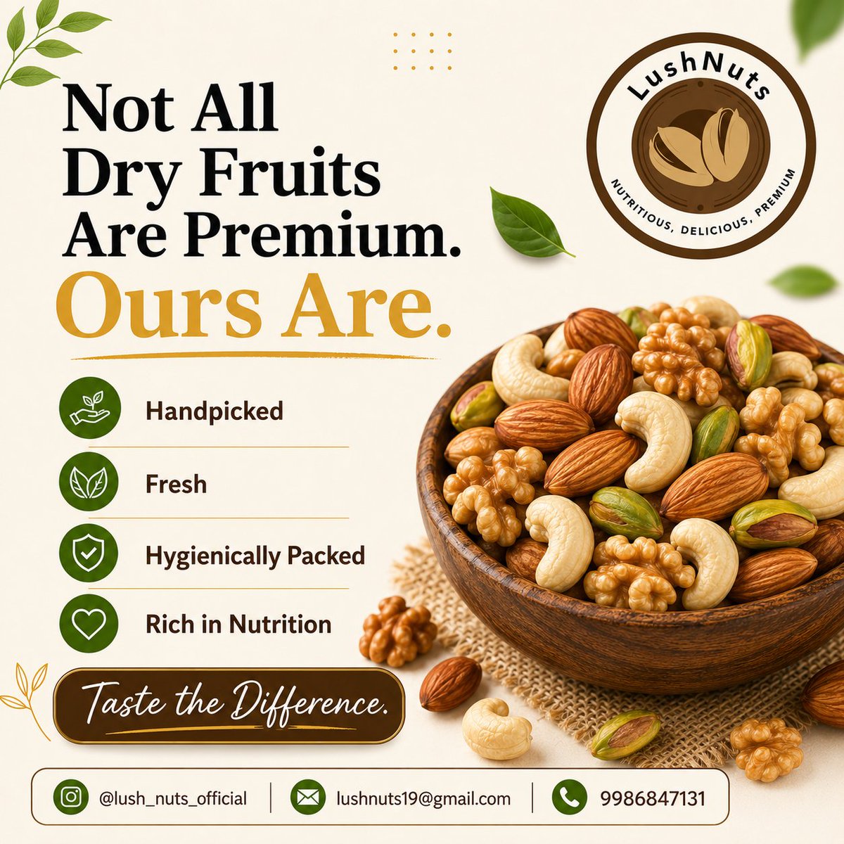 lush_nuts's tweet photo. 🌰 Not all dry fruits are premium. Ours are.

Handpicked. Fresh. Hygienically packed. Rich in nutrition. Experience the premium taste with every bite.

📷 @lush_nuts_official
👨‍💼 Founder: Karthik Raikar
📞 9986847131
#LushNuts #PremiumDryFruits #HealthySnacking #TasteTheDifference https://t.co/OckyDaSTxM