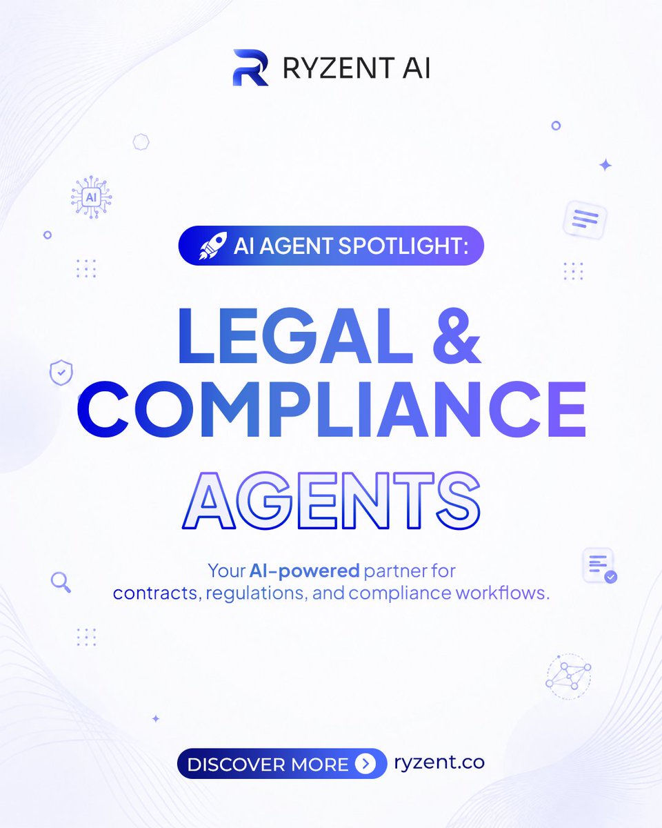 siaryzent's tweet photo. Legal &amp; Compliance just got an upgrade. 🚀

Say hello to your new AI-powered partner for contracts, regulations, and automated workflows. The future of compliance is here, and it's powered by Ryzent AI.

Find out how we can streamline your processes ➡️ https://t.co/PARjh5jhw6 https://t.co/7ewaQ8dTW4