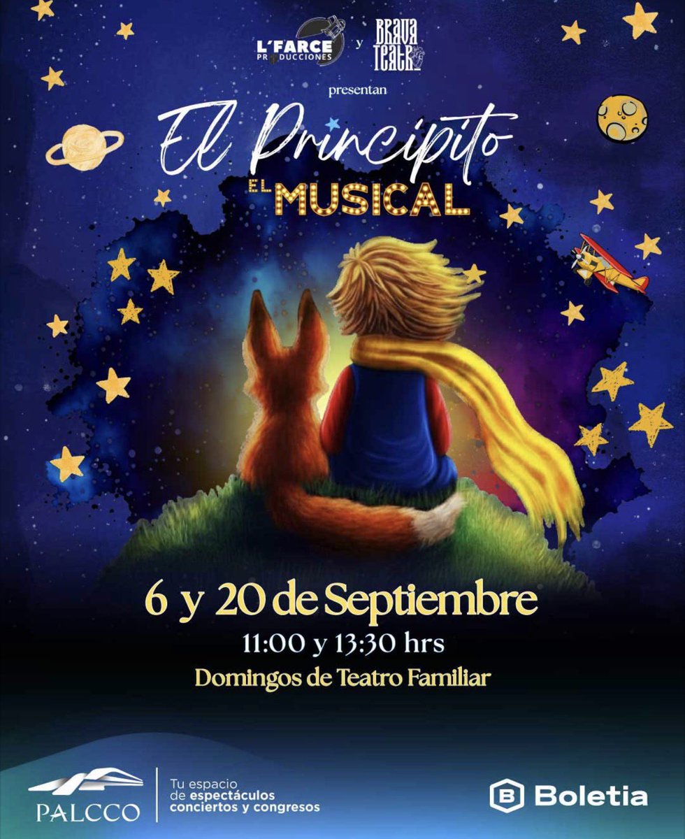 GdlTiempo's tweet photo. #ElPrincipito llega a #Guadalajara este 6 y 20 de septiembre a @palccogdl 

Prepárate para vivir una aventura llena de música, emociones y grandes enseñanzas en El Principito: El Musical, un espectáculo para disfrutar en familia.

🕚 11:00 y 13:30 h

Accesos en @boletia https://t.co/uGzx4RrDAp