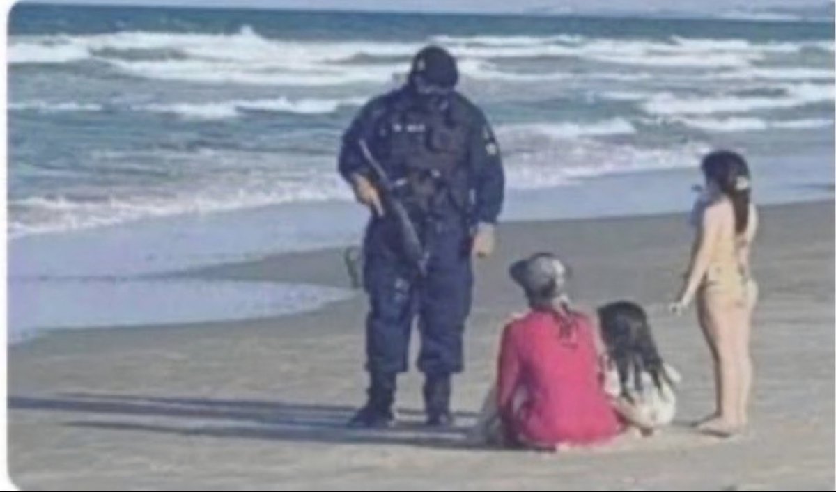 adaptivefilter's tweet photo. @FDRLST Question 11: Ask him if holding a mother and two children on a beach at gunpoint was necessary? https://t.co/7TZ81cE0Bh