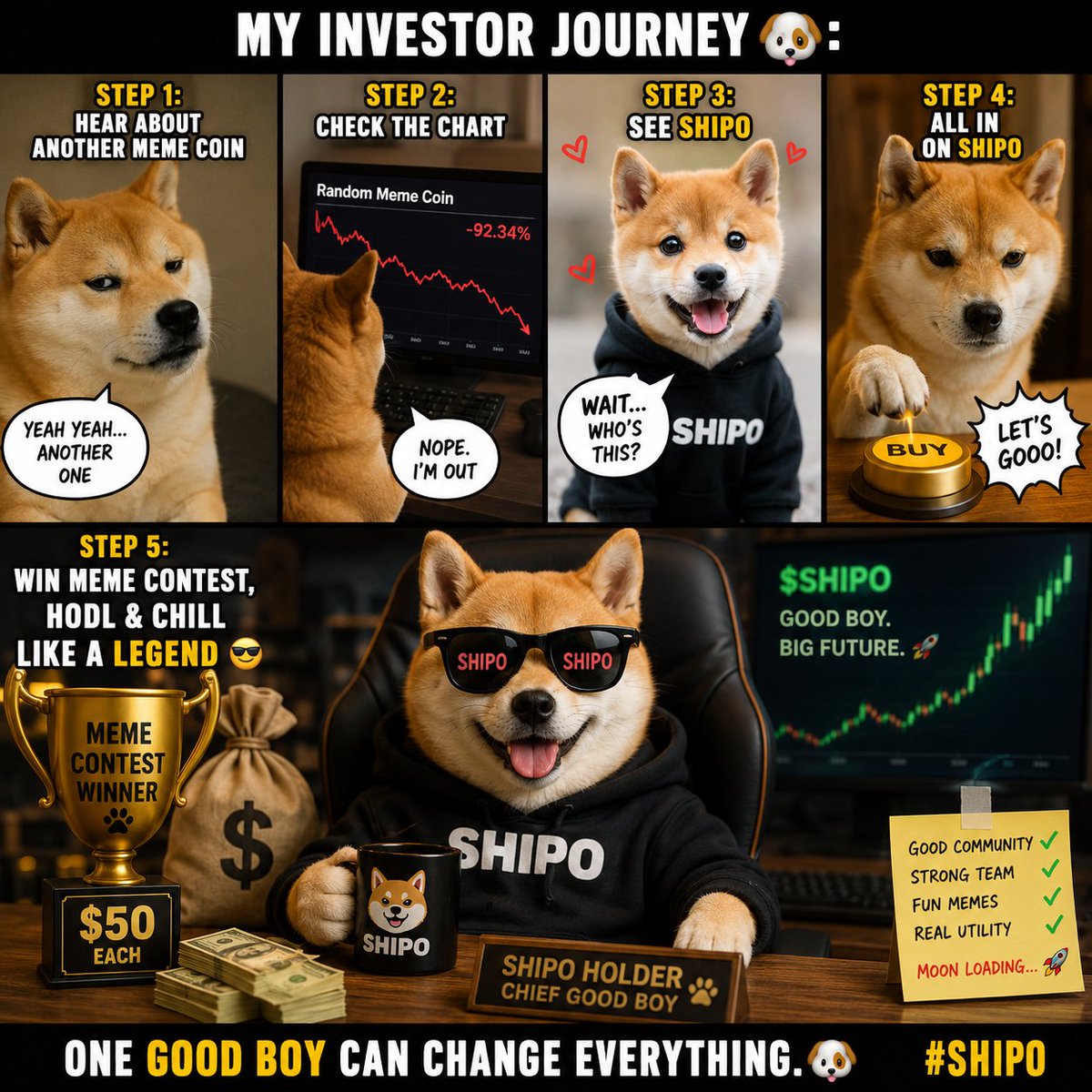Soul_X005's tweet photo. POV: You were tired of chasing every new meme coin... then SHIPO showed up. 🐶🚀

Sometimes all it takes is one good boy to change the story.

Who's ready for the next chapter? 👀

#SHIPO @ShipoInu https://t.co/oWpMVgJ52o