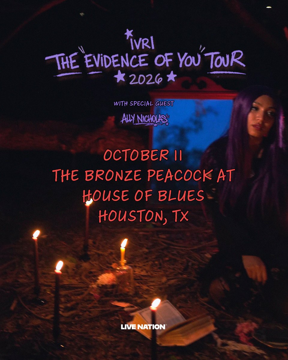 HOBHouston's tweet photo. ⭐️ Don't miss the chance to see Ivri - The "Evidence Of You" Tour live at The Bronze Peacock at House of Blues Houston on October 11th. Tickets are available now! 💜

🎟️ https://t.co/dlVSs4uzPj https://t.co/cRIELtu4hh