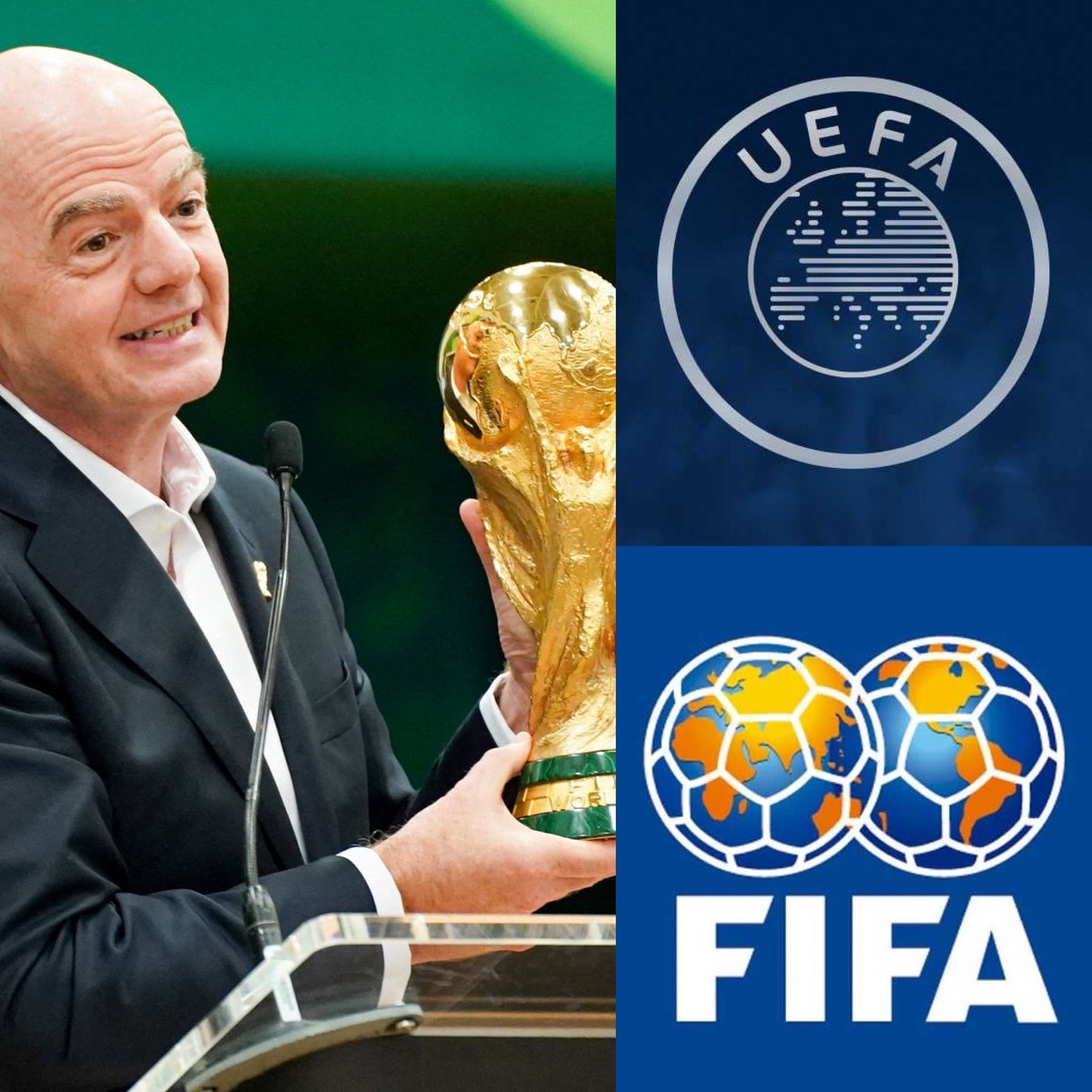 MotivacionesF's tweet photo. ¡ÚLTIMA HORA! 🚨🚨

💥 La UEFA responde con dureza al plan de Gianni Infantino de vender participaciones de la Copa del Mundo a inversionistas privados.

🗣️ “Esto cruza una línea que las instituciones rectoras del fútbol nunca deberían traspasar.”

La UEFA advierte que el fútbol “no está en venta” y pide a federaciones, ligas, clubes, jugadores, aficionados y gobiernos que tomen el asunto con la máxima seriedad.

Además, lanza un mensaje directo contra la FIFA:

🗣️ “El alma y la gobernanza del fútbol no son activos con los que comerciar. Ninguno de nosotros es dueño del fútbol. No es propiedad de la FIFA para venderlo.”

😳 Una declaración que puede marcar un antes y un después en el conflicto entre la UEFA y la FIFA.