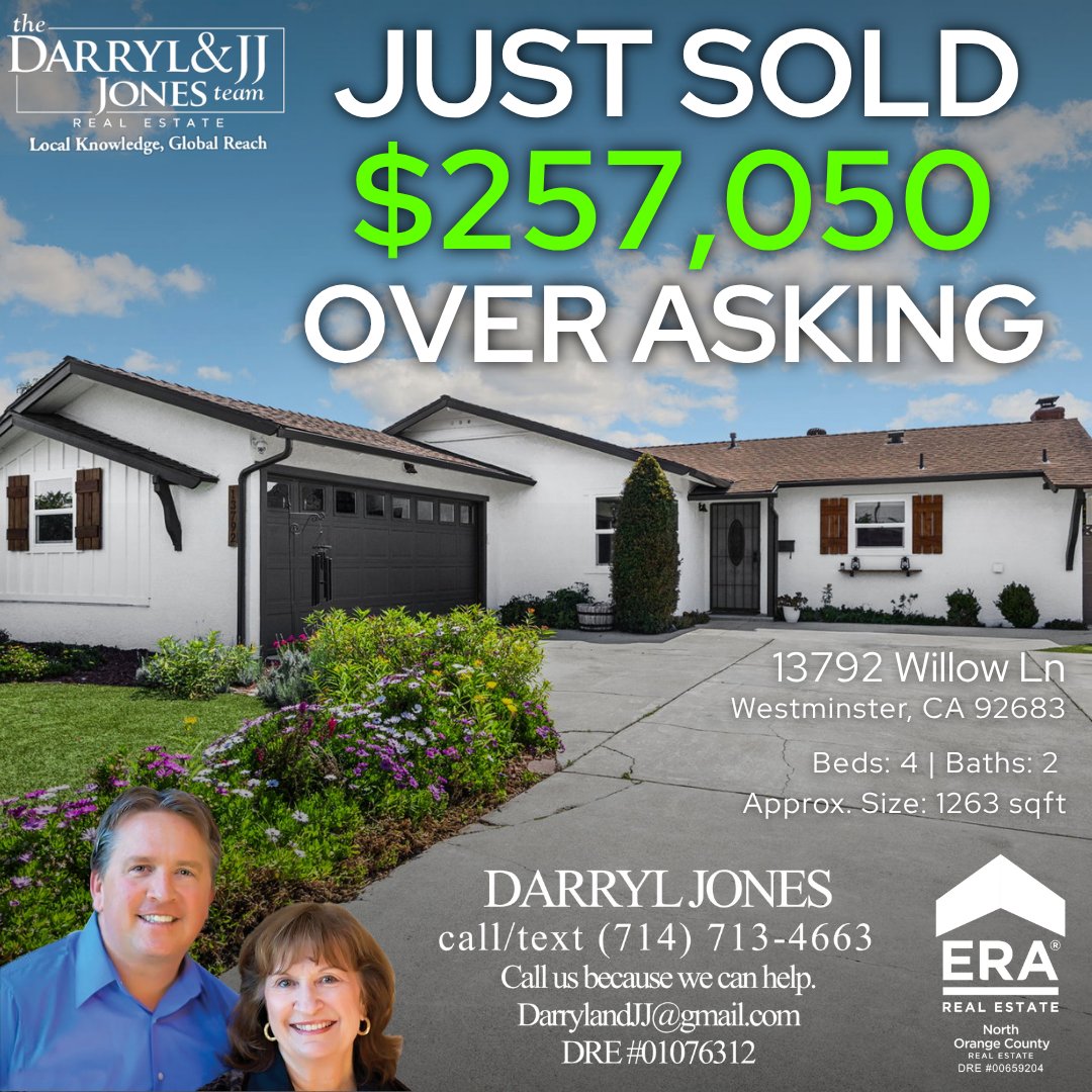 DarrylandJJ's tweet photo. Westminster Home Sells for $257,050 Over Asking 

This Westminster property entered escrow after only 13 days on the market.

Call or text (714) 713-4663

Darryl &amp; JJ Jones Team
Darryl Jones
DRE #01076312
ERA North Orange County Real Estate https://t.co/TNa7hqhWqG