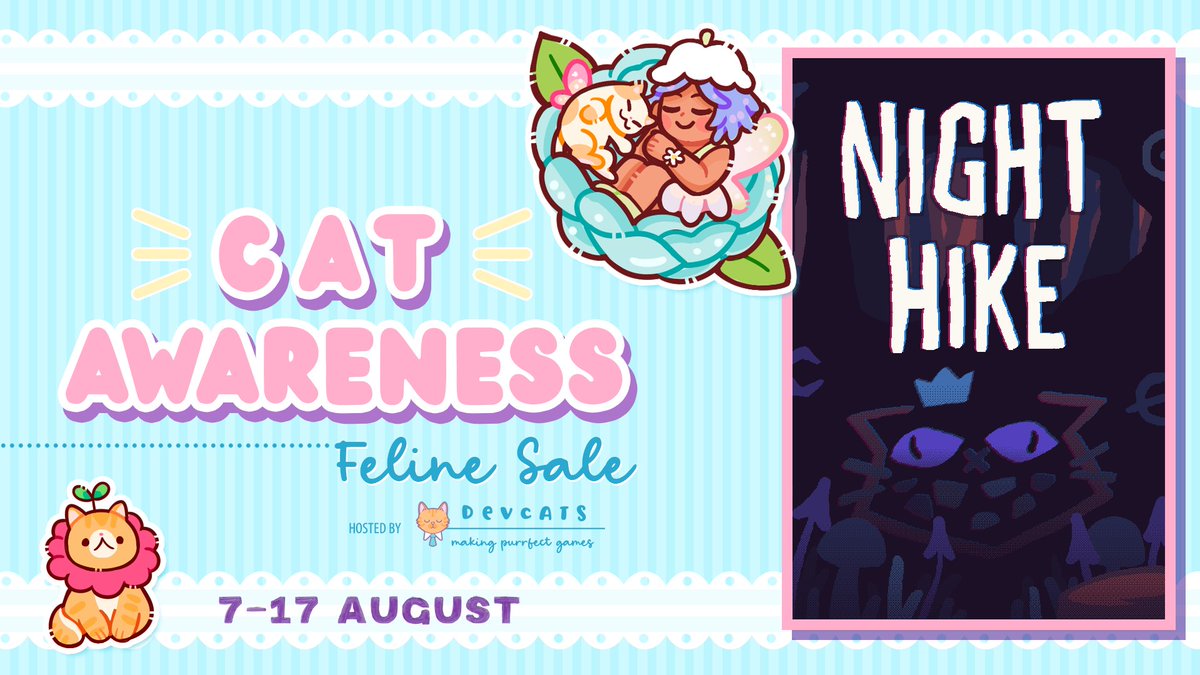 _michaelneumann's tweet photo. Night Hike is going to be featured during the @devcatsgames Cat Awareness Feline Sale 2026. It's gonna be cat!? https://t.co/S0EJf6H4nt
