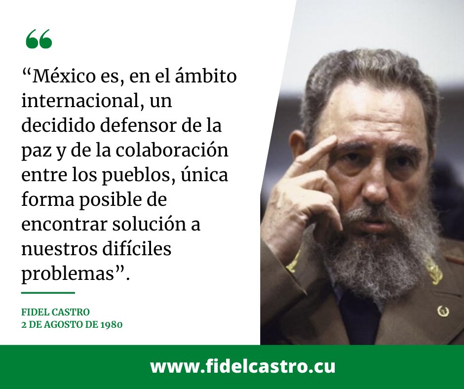 FSoldadodeIdeas's tweet photo. 📅2 de agosto de 1980 🎙 #FidelCastro: “#México es, en el ámbito internacional, un decidido defensor de la paz y de la colaboración entre los pueblos, única forma posible de encontrar solución a nuestros difíciles problemas”.

https://t.co/tmKApfuF0Q
#100AñosConFidel #Cuba https://t.co/przFYjVio6