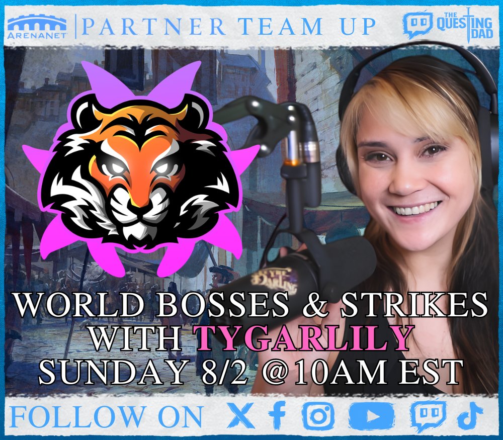 thequestingdad's tweet photo. Don't forget! This Sunday (August 2nd) I’m teaming up with @tygarlily for a @GuildWars2 stream!  We’ll be running World Bosses and Strike Missions together.  

Stream starts at 10 AM EST, come hang out! #GW2 #GuildWars2 #GW2Stream #StrikeMissions https://t.co/t5oxgmIWmJ