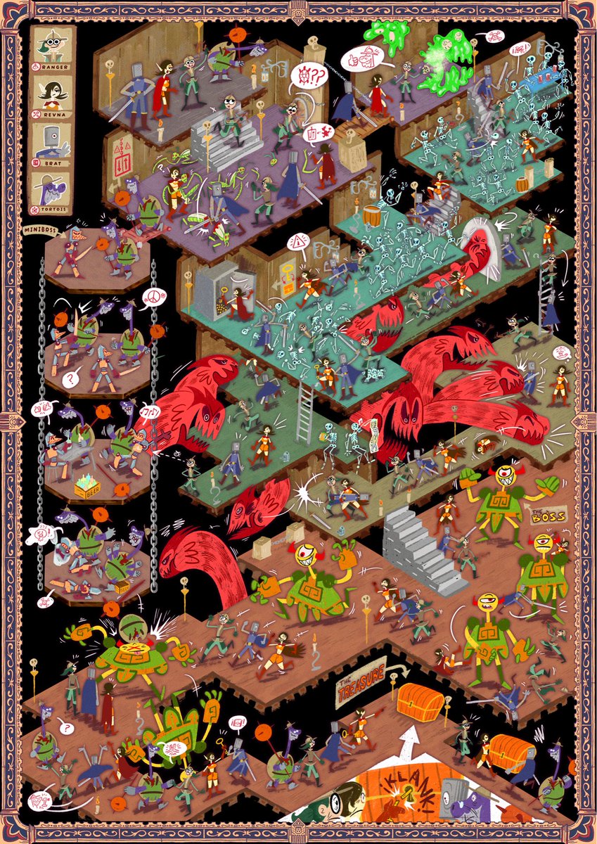 wilsontonterias's tweet photo. Este es el proyecto pequeño del que he estado trabajando tantas semanas. 
Otra historia de mazmorras, BUSTLING DUNGEON.
Esta vez con la aparición de Revna y Brat, personajes de @Bucket_trash_ (Twitter), espero que haya merecido la pena. https://t.co/QSJ33Lysne