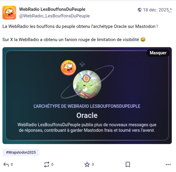 WebradioBouffon's tweet photo. Le monde merveilleux "d'Elon le Grand" 
Capture d'écran sur Mastodon sur la condition de la Webradio sur X et là-bas sur Mastodon (monde du logiciel libre)🤪
#censure #invisibilite #x #mastodon #controle #totalitarisme #numerique #effacement #liberte https://t.co/KaMY81V036