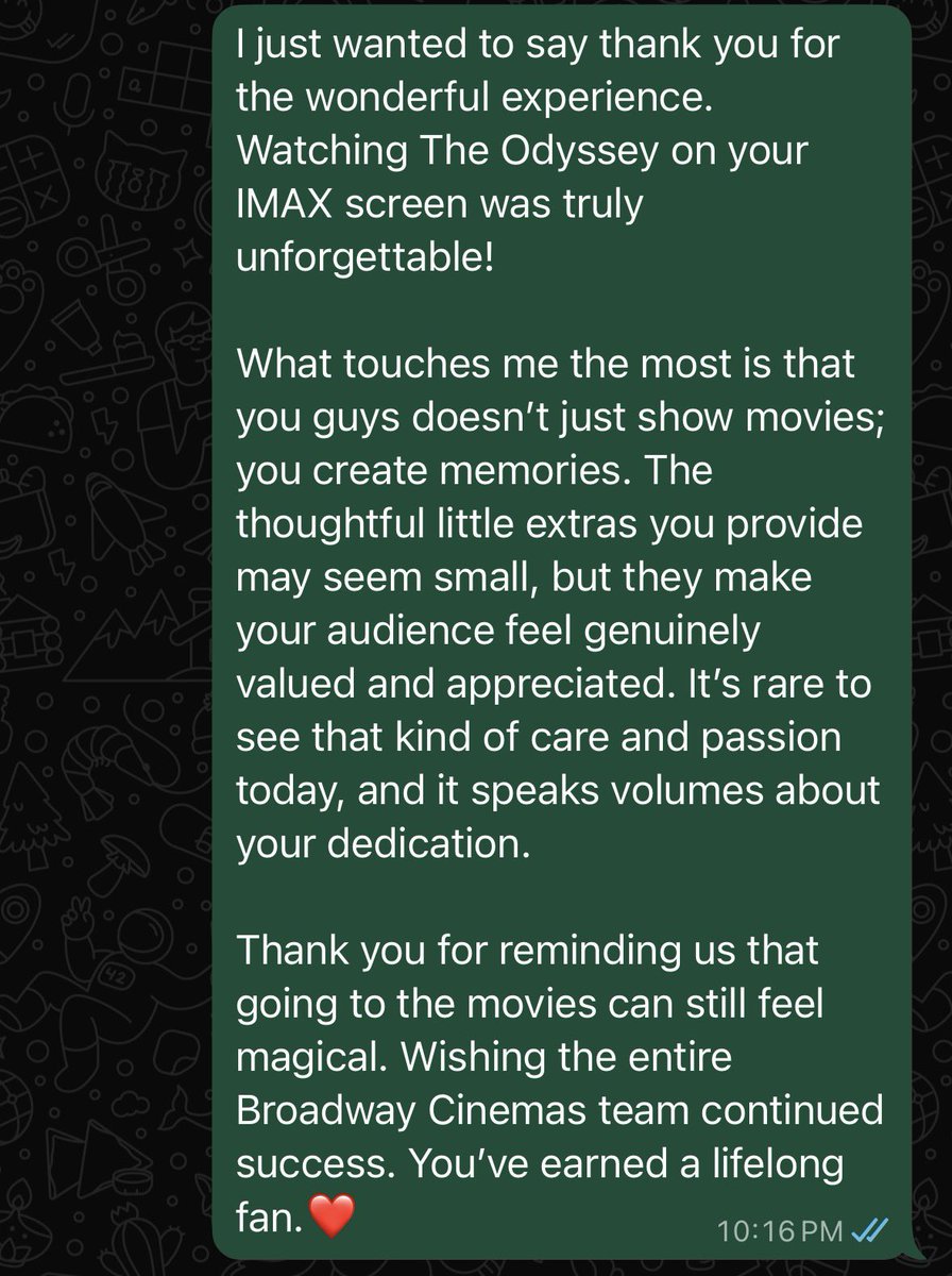 rohitramm27's tweet photo. @CinemasBroadway Couldn’t fit my Message because of the tweet word limit!!! Hope this reaches you. Keep up the great work and keep it going❤️ https://t.co/sZVXdd6EKz