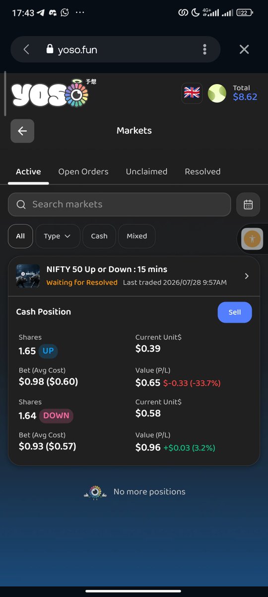 web3itachi's tweet photo. NIFTY 50 has easily become my favorite market on @yososocial . What started as curiosity turned into pure immersion 
I'm already excited trading the 15-min and 1h candles. 
From the early 24h/3h markets to the new faster ones, I’ve refined my strategy, sharpened my timing, https://t.co/rO6yDPMvdN