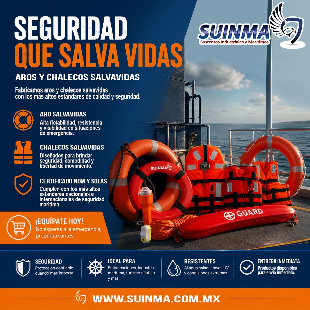 ST_Suinma's tweet photo. 🛟 La seguridad comienza con equipos confiables.
En SUINMA somos fabricantes de aros y chalecos salvavidas con certificación SOLAS y NOM.
Visita nuestra pagina 🌐 https://t.co/HFKDrJKab4 para mas información
#SUINMA #SOLAS #NOM #SeguridadMarítima #Salvavidas #ChalecosSalvavidas https://t.co/xaVjcsz73P