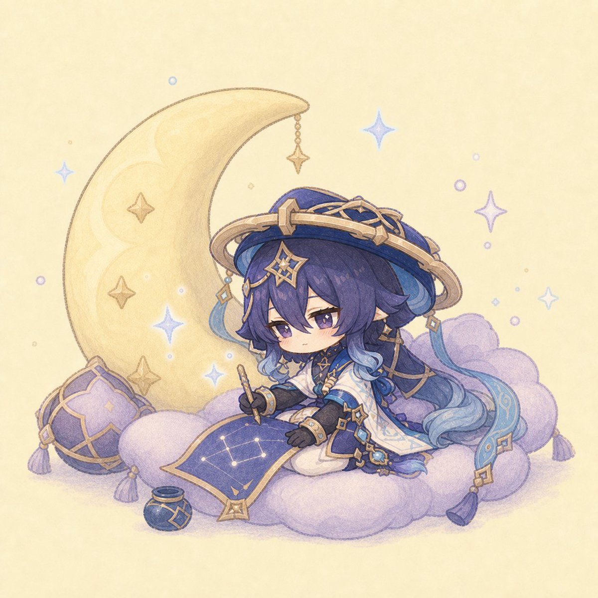 pochime_'s tweet photo. 星座地図描きに夢中なレイラ。小さなきらめきが、そっと寄り添います🌙✨
#原神 #レイラ https://t.co/2tHKDu0FPc