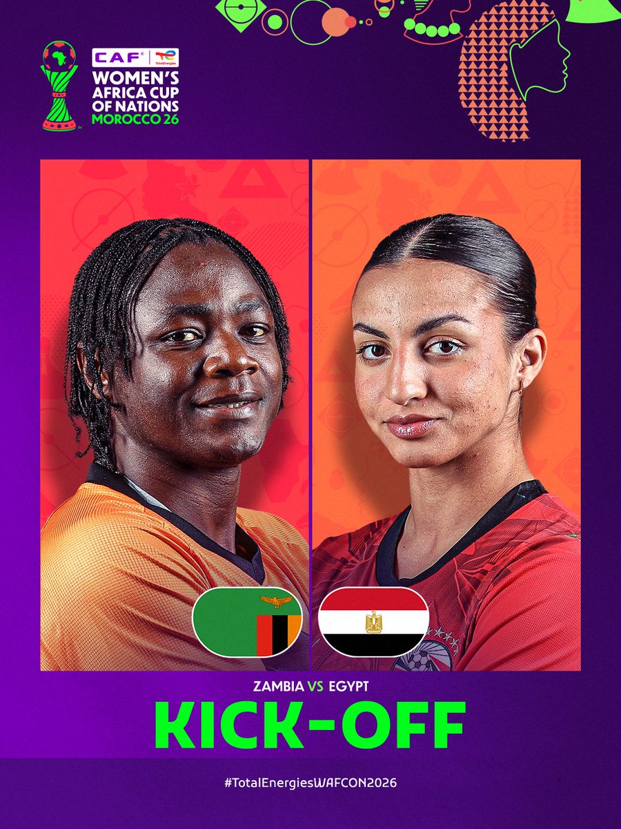 CAFwomen's tweet photo. KICK-OFF! 🇿🇲🇪🇬

Zambia vs Egypt. Now on. 

#TotalEnergiesWAFCON2026 https://t.co/8tmGCnctgm