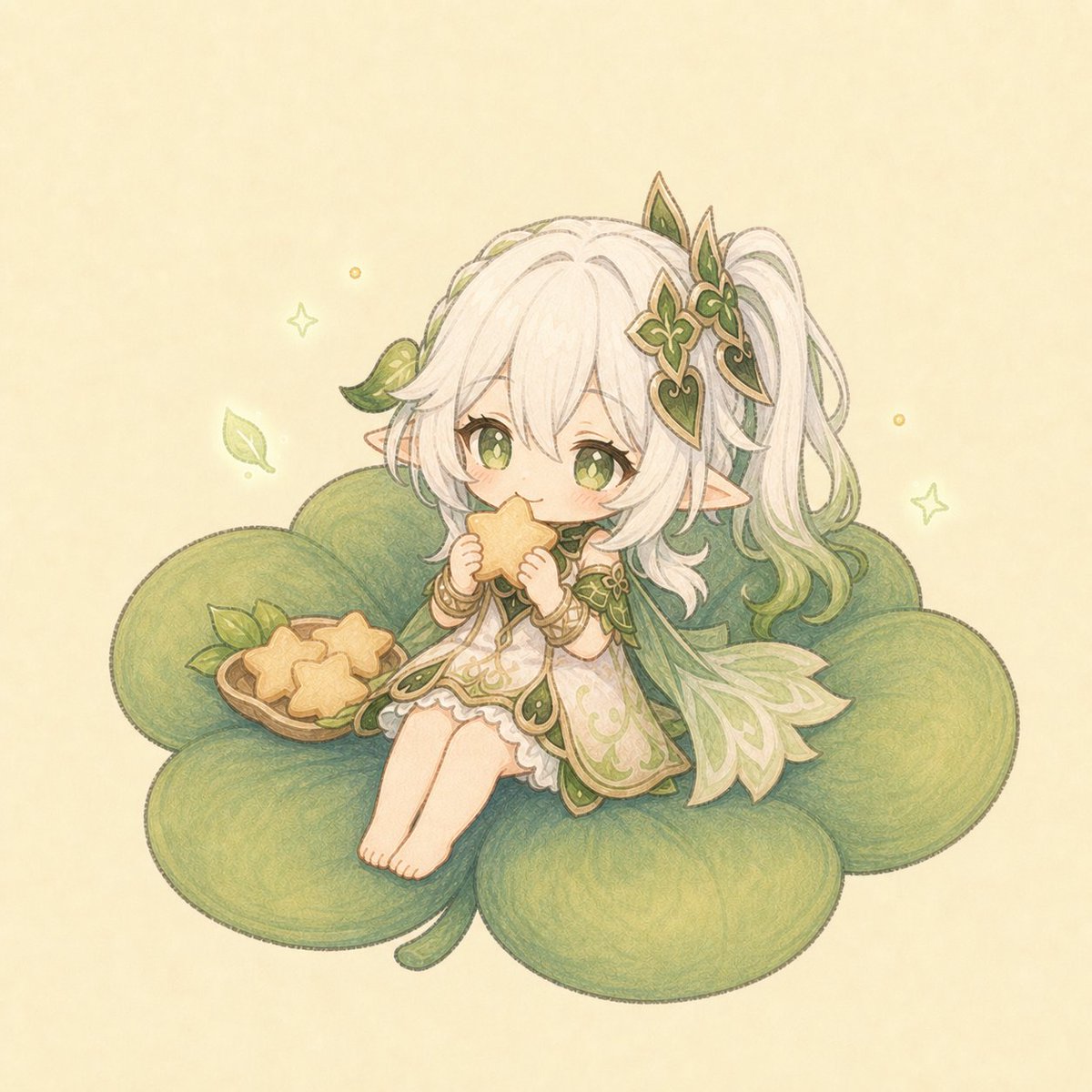 pochime_'s tweet photo. 星形バタークッキーをひとくち。今日のごほうびは、ゆっくり味わおう🌿⭐
#原神 #ナヒーダ https://t.co/7Obyf6Bgc3
