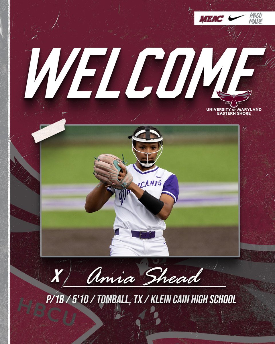 UMESHawksSB's tweet photo. 🥎 THE UNIVERSITY OF MARYLAND EASTERN SHORE OFFICIALLY WELCOMES 𝘼𝙈𝙄𝘼 𝙎𝙃𝙀𝘼𝘿 TO THE HAWK SOFTBALL PROGRAM! 🥎

#HawkPride | #SoarAboveandBeyond | #HBCUMade https://t.co/T2fguTuUi1