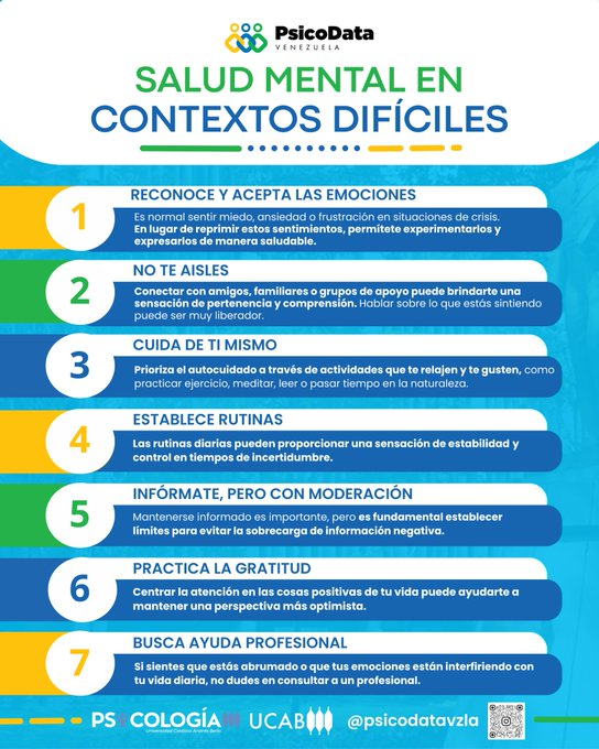 enlaucab's tweet photo. En contextos de crisis e incertidumbre, proteger la estabilidad emocional no es un lujo, sino una necesidad. Esta infografía resume siete pautas estratégicas para gestionar el impacto psicológico cotidiano. https://t.co/8v5upgXXAV