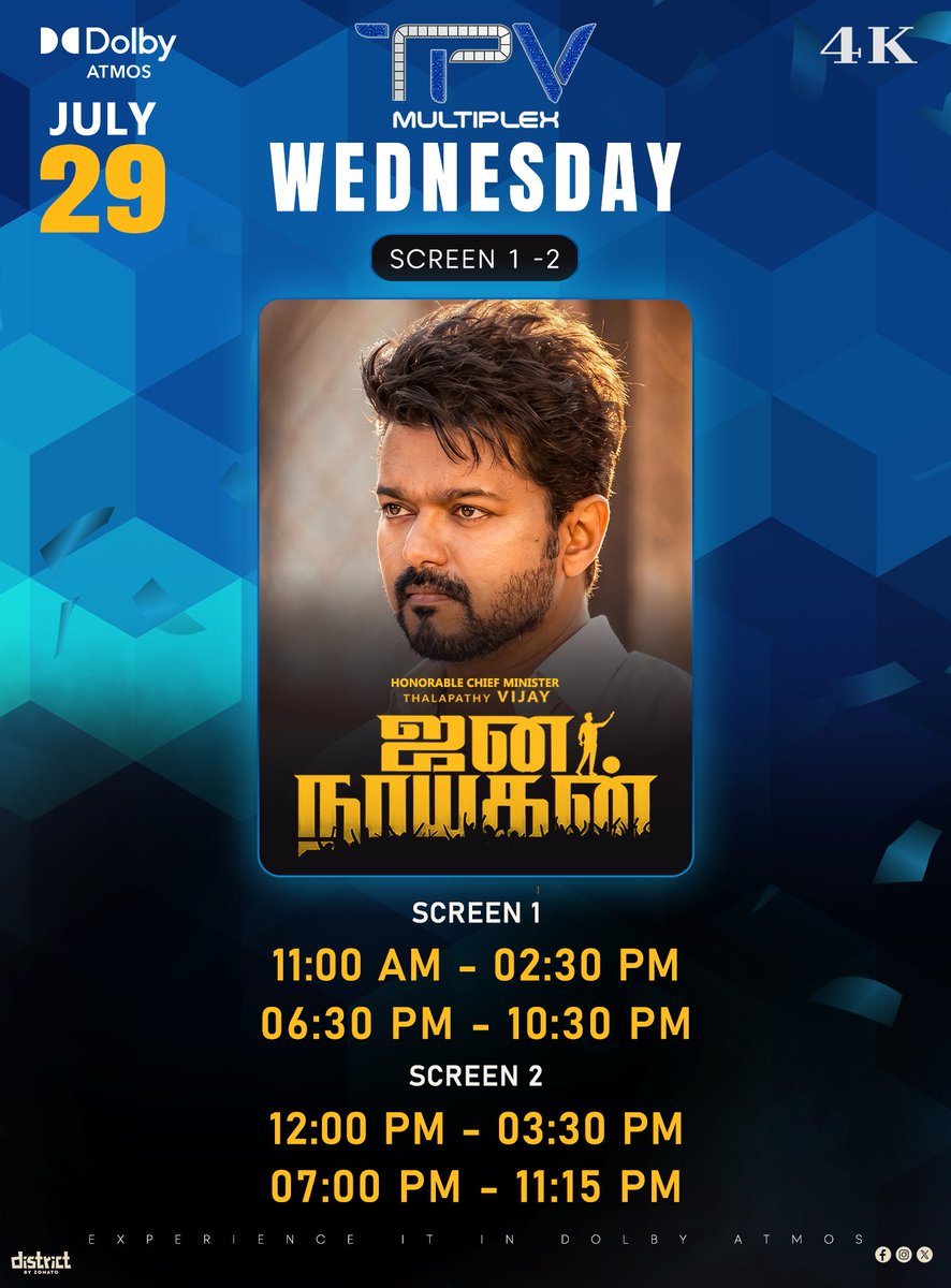 TPVMultiplex's tweet photo. 🔥 இந்த புதன்கிழமை... திரை முழுக்க தளபதி ஃபீவர்! 💥
🎬 ஜன நாயகன் Special Shows
📍 PV Multiplex
🎟️ உங்கள் ஷோவை இப்போதே புக் பண்ணுங்க!
#JanaNayagan #Thalapathy #PVMultiplex #DolbyAtmos #4K #WednesdayShows #MovieTime https://t.co/tCKzU0Lj59