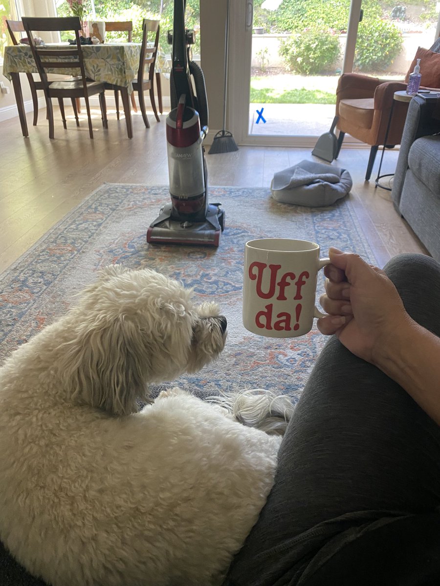 lori_huntsman's tweet photo. My favorite coffee cup at mom’s house. Uff da. Definitely how mom feels lately but this morning she’s heading out to belated birthday brunch with husband & friends. I’ll clean while she’s out so we can binge watch movies when she returns wiped out ♥️but first coffee with Cookie🐾 https://t.co/i1vlilBWOr