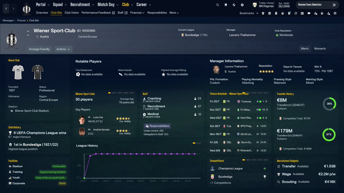 CharooFM's tweet photo. Here’s our club information, along with the brand-new home and away kits! I absolutely love the designs, created using @fmkitcreator . We can also check out the squad, but the transfer window is still open… and with Moneyball, anything can happen!

#FM26 https://t.co/mVzts87mWL