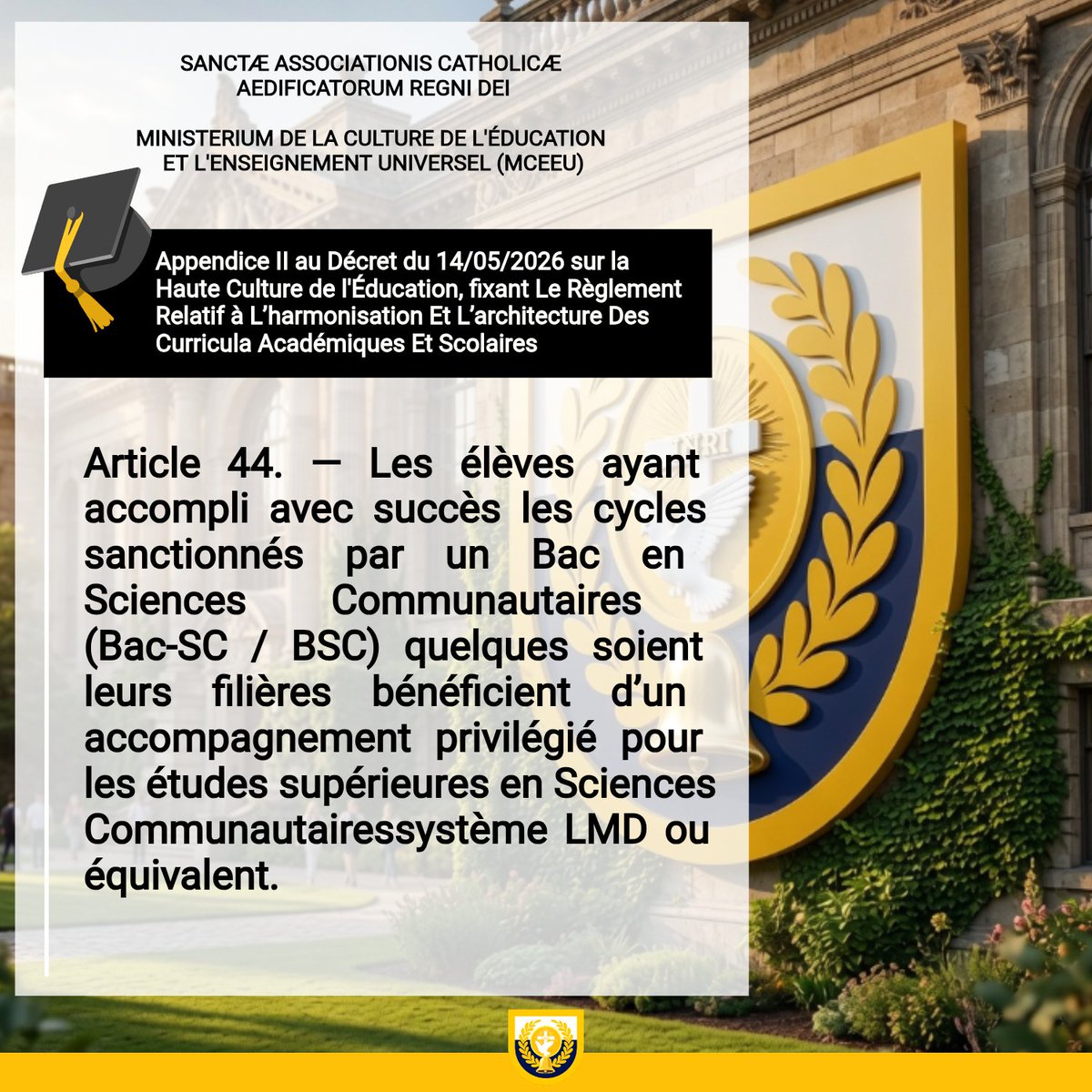 mceeu_acbrd's tweet photo. _
SYSTÈME ÉDUCATIF DE LA SAINTE ASSOCIATION DANS TOUS LES ÉTATS-NATIONS (PAYS)

📄 Appendice II au Décret du 14/05/2026  disponible dans le Pandectae Altae Culturae Educationis et Magisterii Universalis. Lecture et lien de téléchargement ➡️ https://t.co/IpXOo3KiDT https://t.co/7xg7HkP4ZI