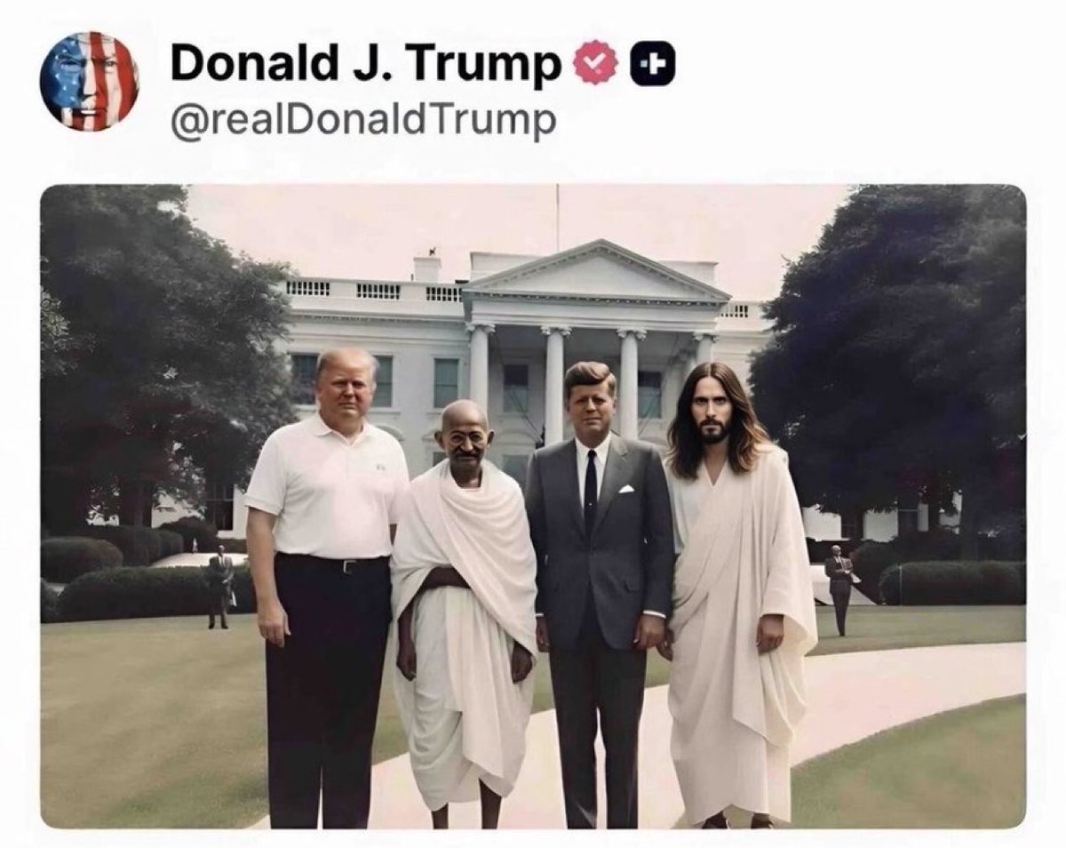 LucasSa56947288's tweet photo. Did Donald Trump posted this AI photo or this is fake? https://t.co/sZm6u1UGb9