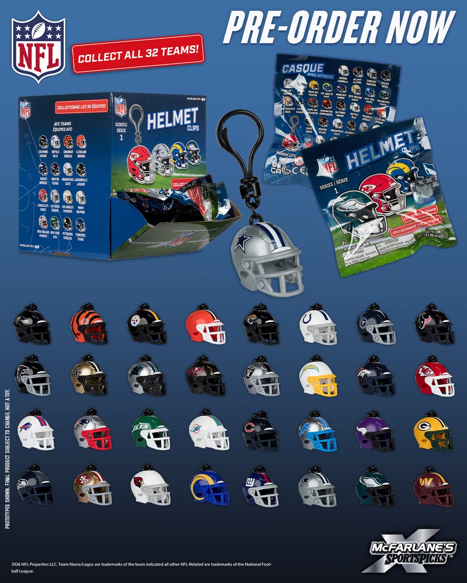 mcfarlanetoys's tweet photo. NFL backpack clips (Series 1) are available for pre-order NOW at select retailers! ➡️ https://t.co/g2LzrxZd3o
Collectible clips come in blind bag packaging. Collect all 32 teams!
#NFL #Blindbag #McFarlaneToys #McFarlaneSportsPicks https://t.co/yGtWtoSVjP