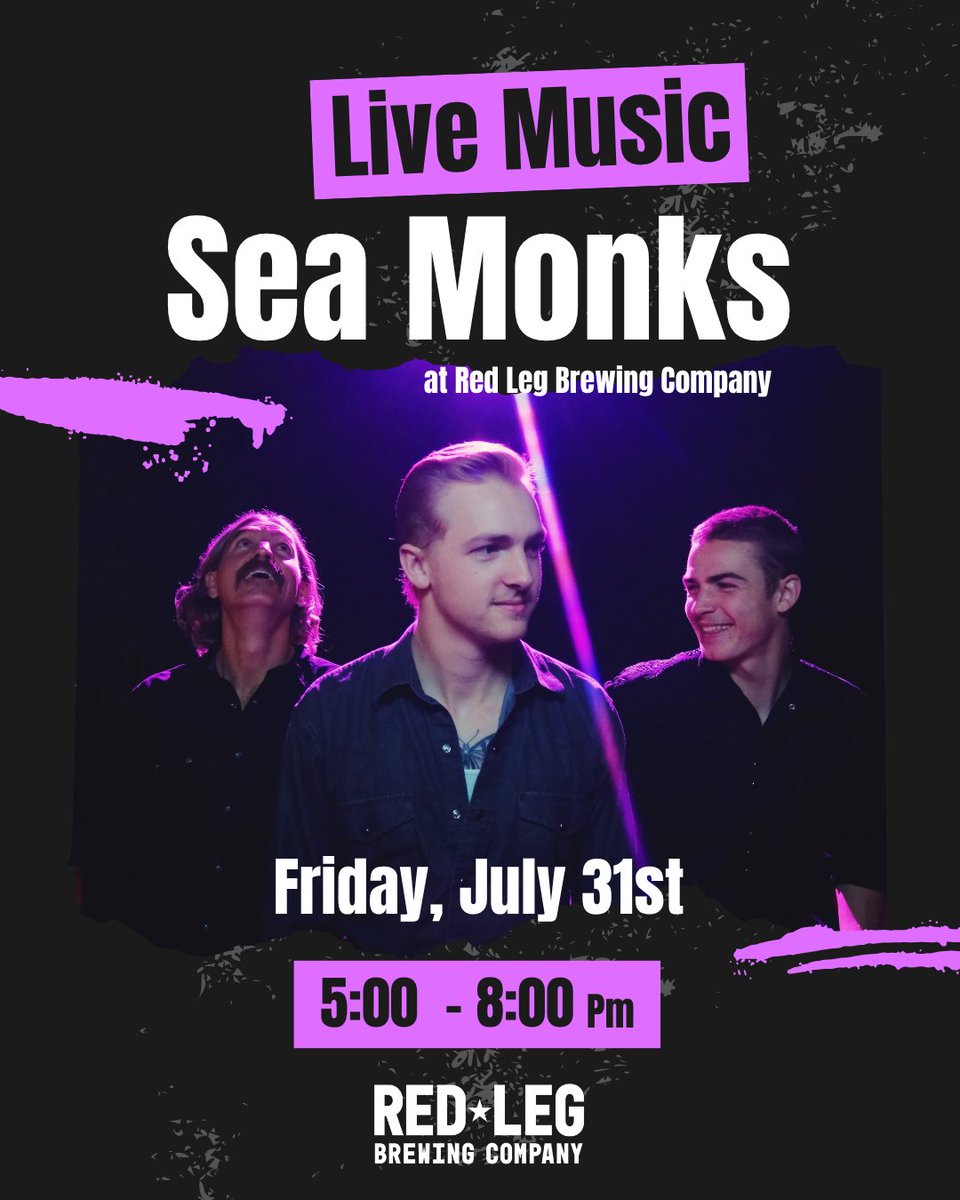 redlegbrewco's tweet photo. The Sea Monks are bringing their funky, soulful blend of American roots music to the Red Leg Stage on Friday, July 31st from 5-8PM! Grab a cold pint, find your spot on the lawn, and let the music move you. Bringing your own lawn chair is encouraged! https://t.co/WvkEk9rNLt