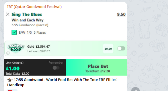 RacingPointTips's tweet photo. SING THE BLUES  🥇

17/2 WINNERRR ✅✅

WHAT A DAY @ GOODWOOD https://t.co/Miq6ImrQFi