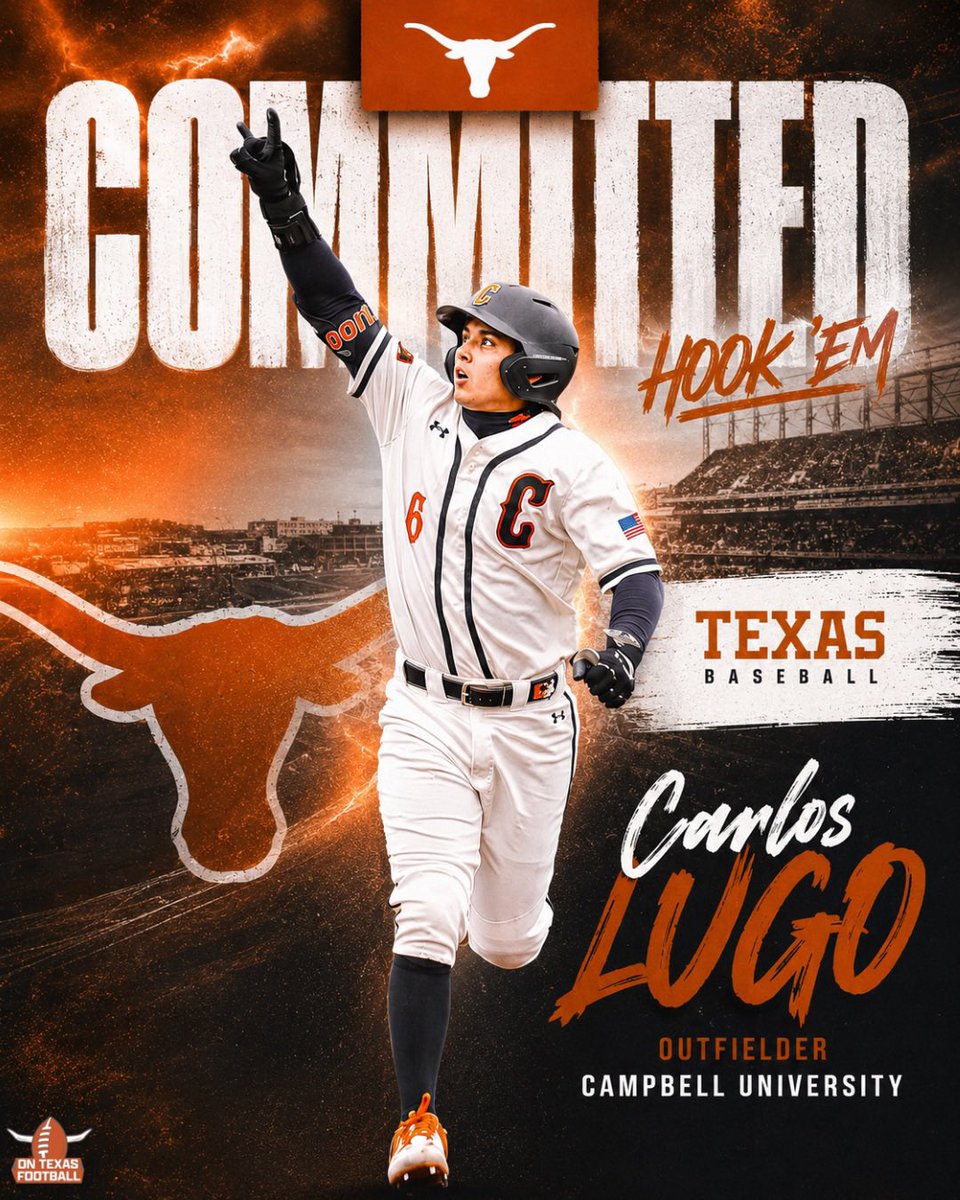 ontexasfootball's tweet photo. BASEBALL BOOM: The Longhorns have landed a portal commitment from Campbell outfielder Carlos Lugo. 

Lugo earned first team All-Conference and All-Rookie honors his freshman year. https://t.co/8BxAY0zmPO
