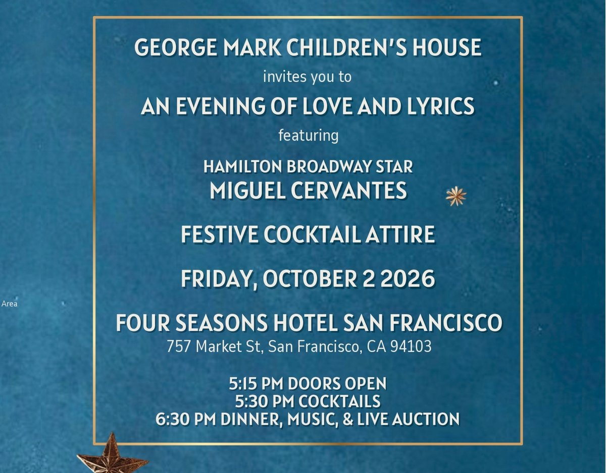 gmch's tweet photo. Tickets are now available for An Evening of Love and Lyrics, our October 2 gala at the Four Seasons San Francisco, featuring Hamilton star Miguel Cervantes. 

Every ticket helps provide compassionate care to children and families at no cost.

Reserve: https://t.co/xVEh63ZQDD https://t.co/3Nha2MdNLb