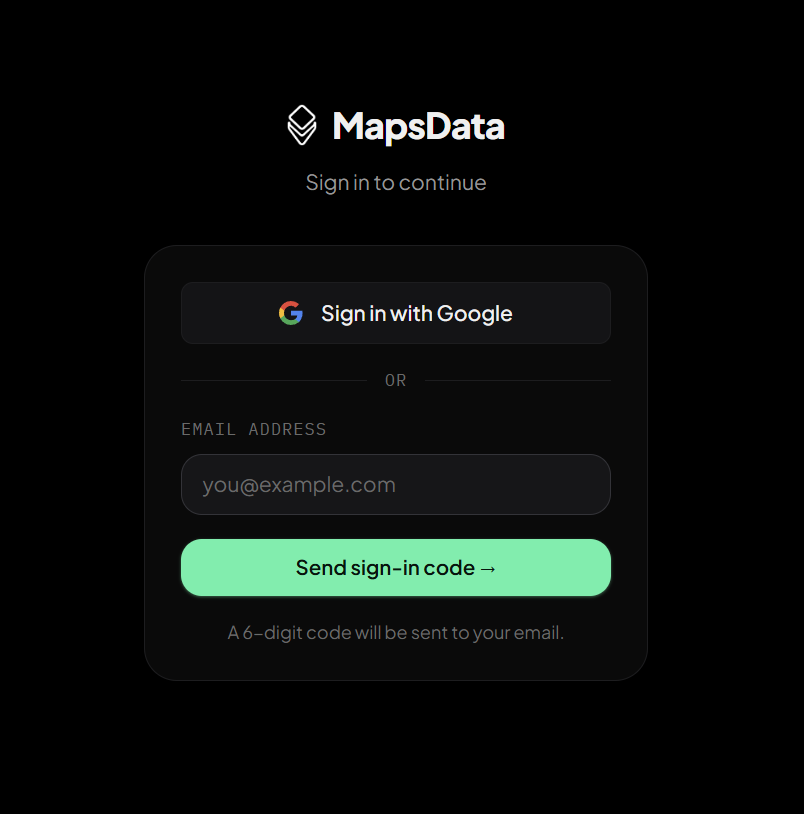 KeshWelch's tweet photo. Got tired of our OTP system. Sign in with google is now available for the maps scraper. https://t.co/ufT8UOvN4o