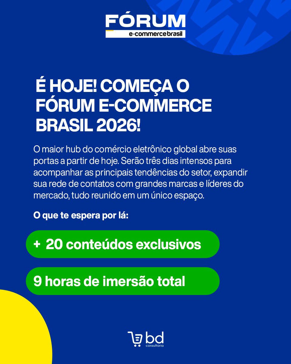 DaroltBruno's tweet photo. 🚀 É hoje! O Fórum E-Commerce Brasil 2026 começou!

A BD Consultoria já está pronta para receber você no Estande L90! 💙

Se você busca estratégias para crescer nos marketplaces, aumentar sua performance e transformar dados em resultados, esse encontro é para você. https://t.co/rUJRxgRTSy